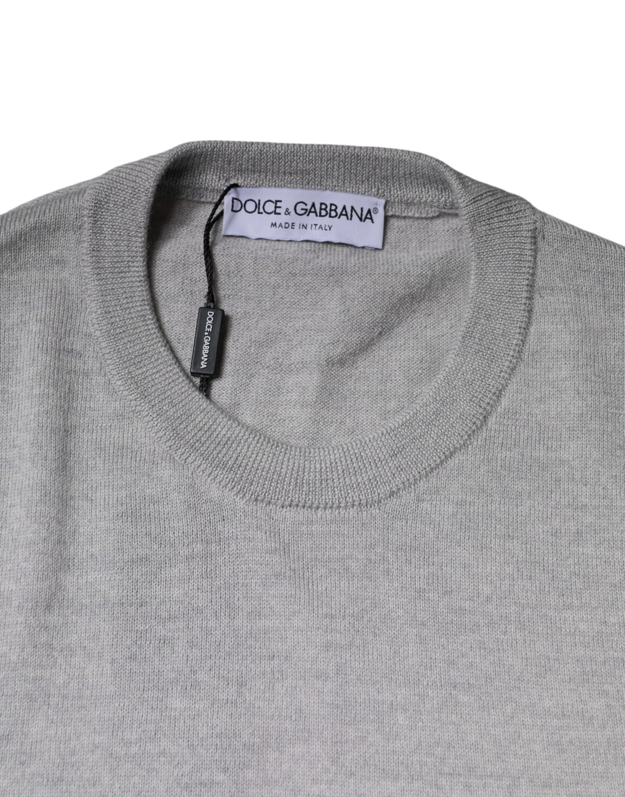Dolce & Gabbana Light Gray Wool Crew Neck Pullover Men's Sweater (Pre-Owned)