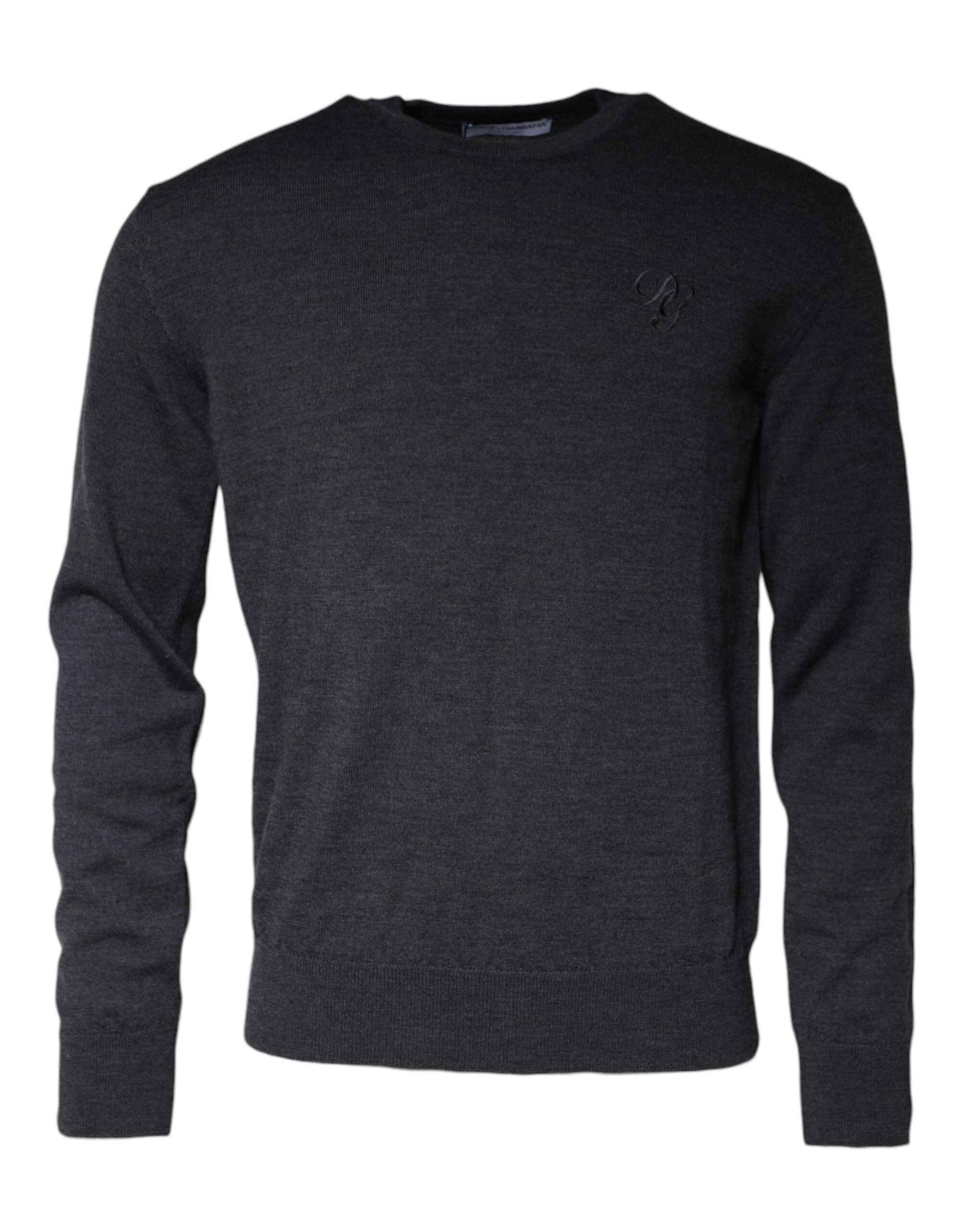 Dolce & Gabbana Dark Gray Wool Crew Neck Pullover Men's Sweater
