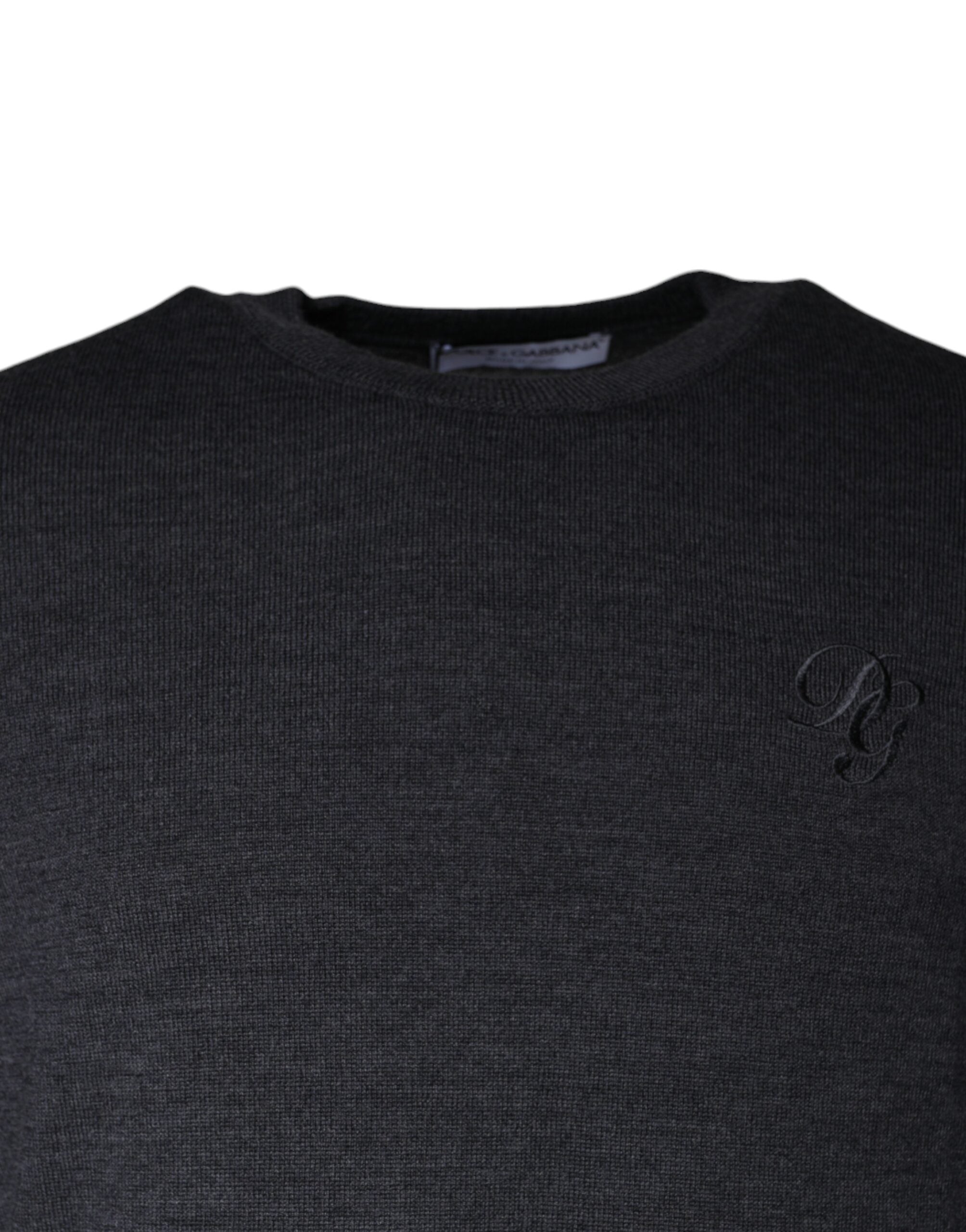 Dolce & Gabbana Dark Gray Wool Crew Neck Pullover Men's Sweater
