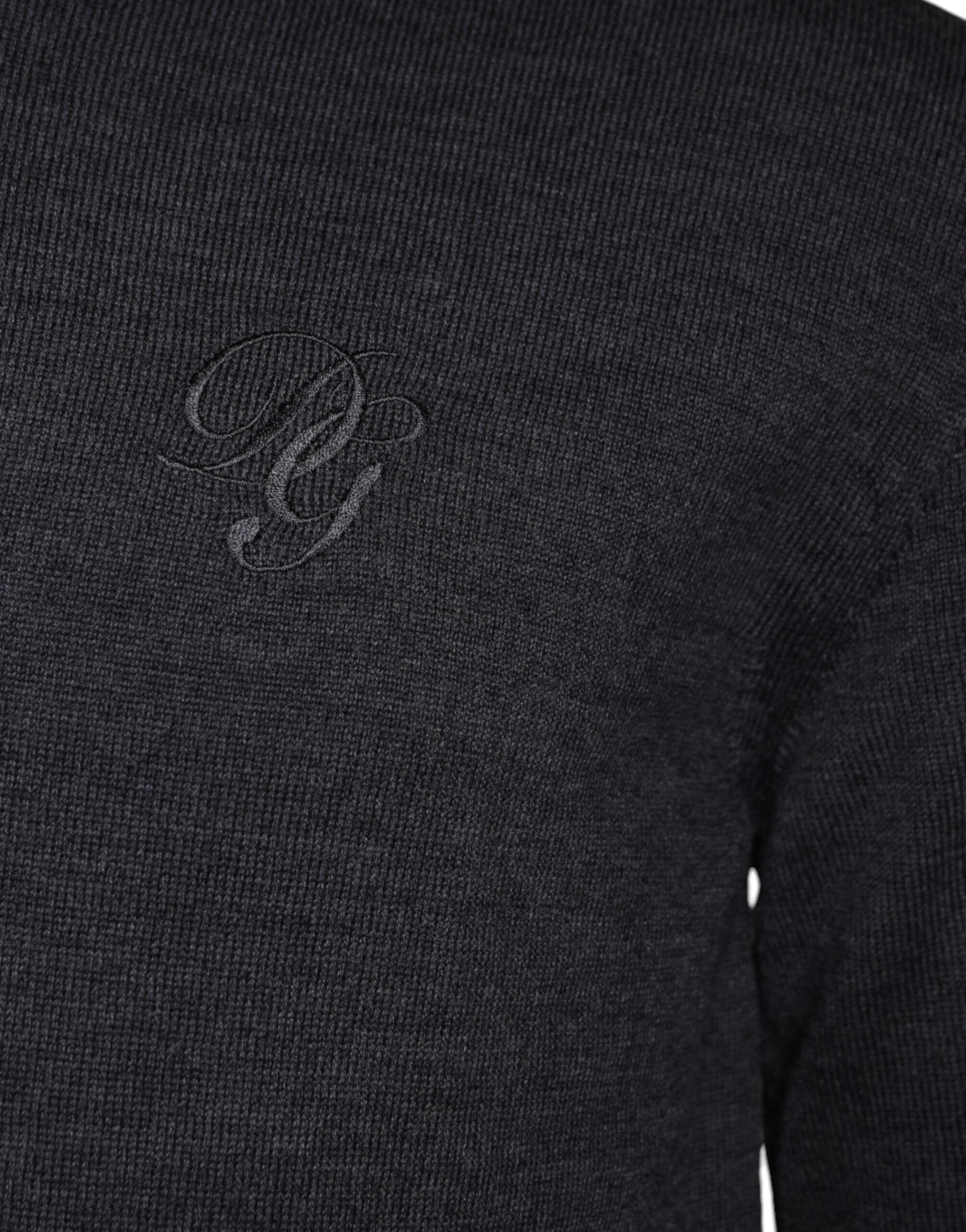 Dolce & Gabbana Dark Gray Wool Crew Neck Pullover Men's Sweater