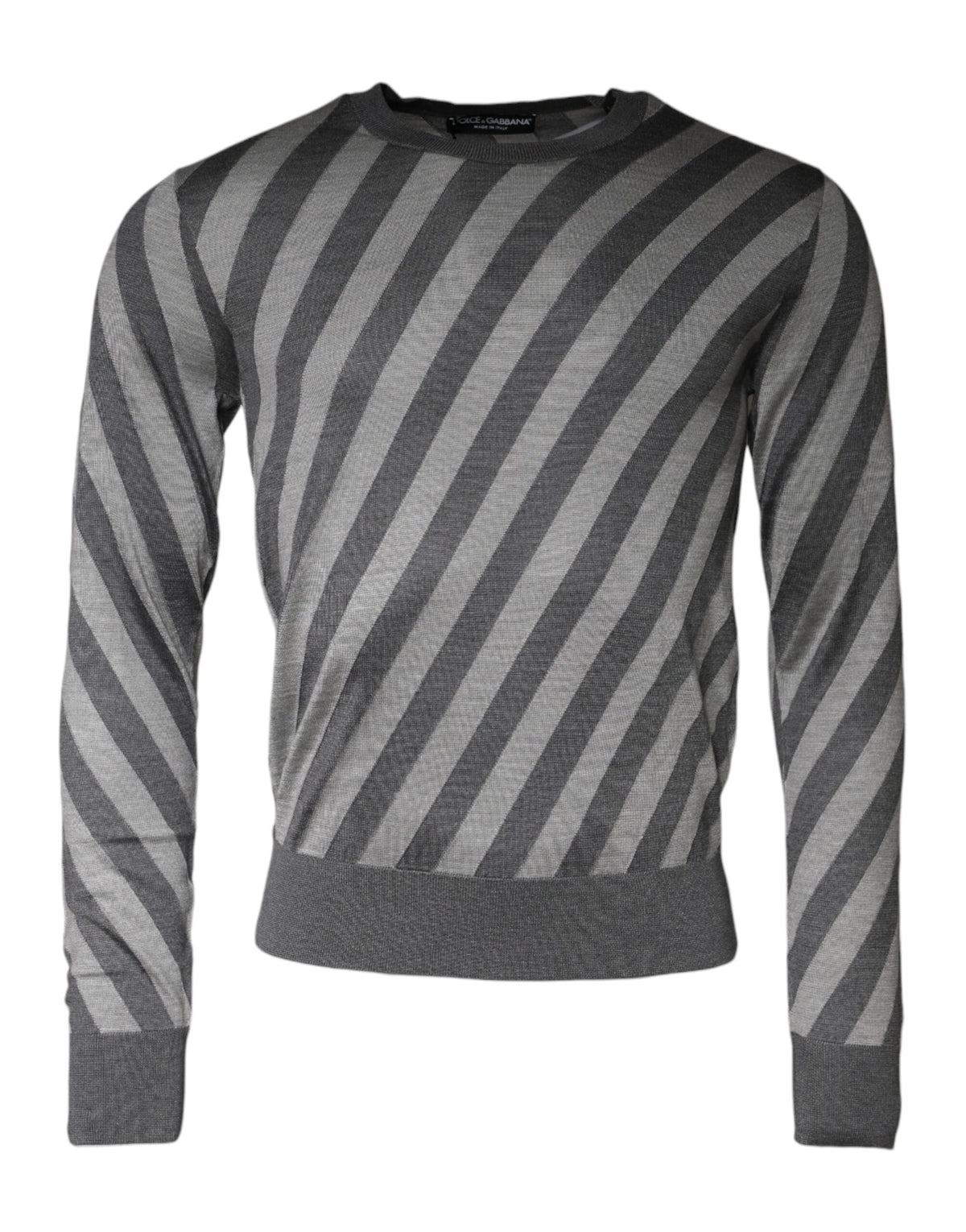 Dolce & Gabbana Gray Stripes Long Sleeve Round Neck Pullover Men's Sweater