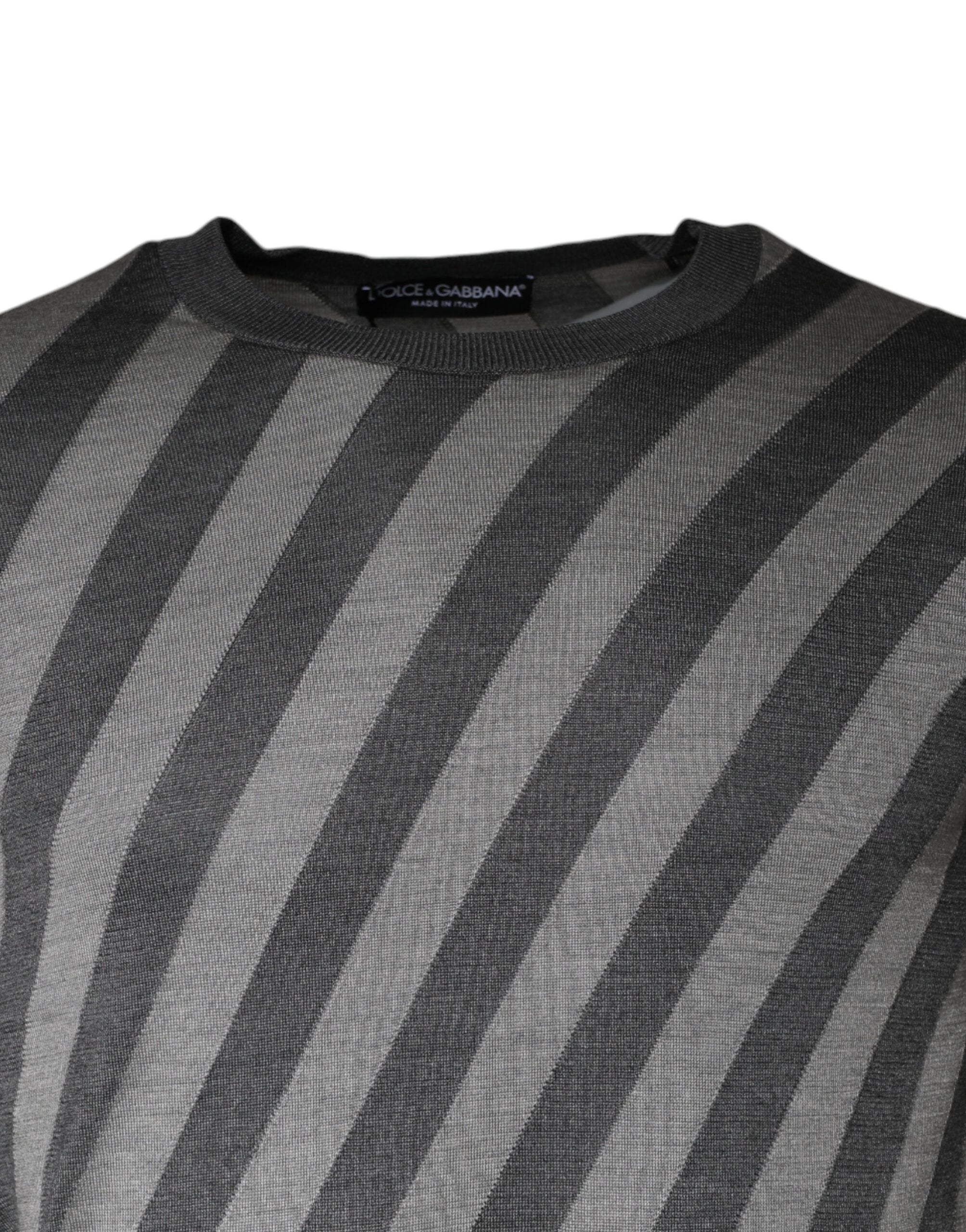 Dolce & Gabbana Gray Stripes Long Sleeve Round Neck Pullover Men's Sweater