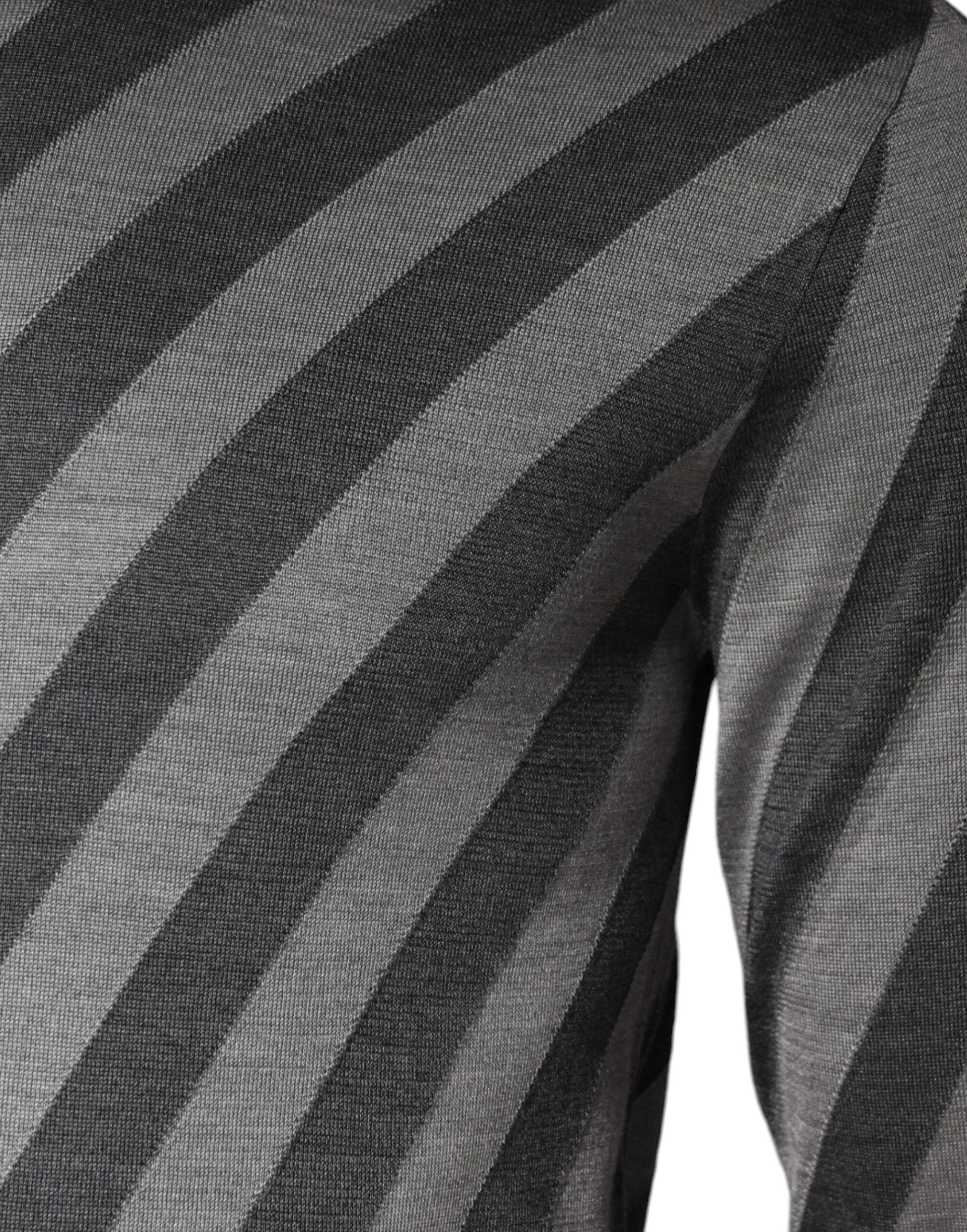 Dolce & Gabbana Gray Stripes Long Sleeve Round Neck Pullover Men's Sweater