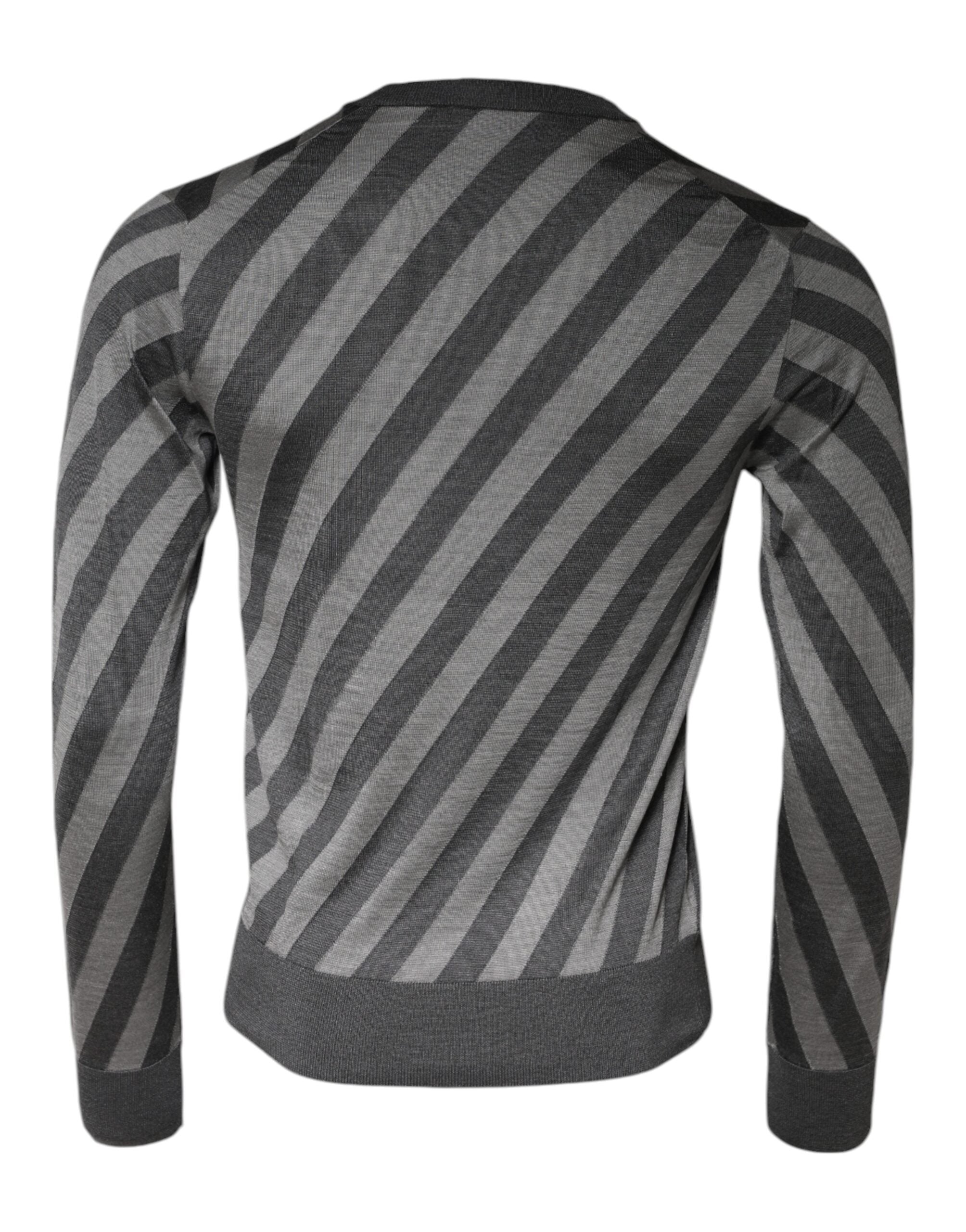 Dolce & Gabbana Gray Stripes Long Sleeve Round Neck Pullover Men's Sweater