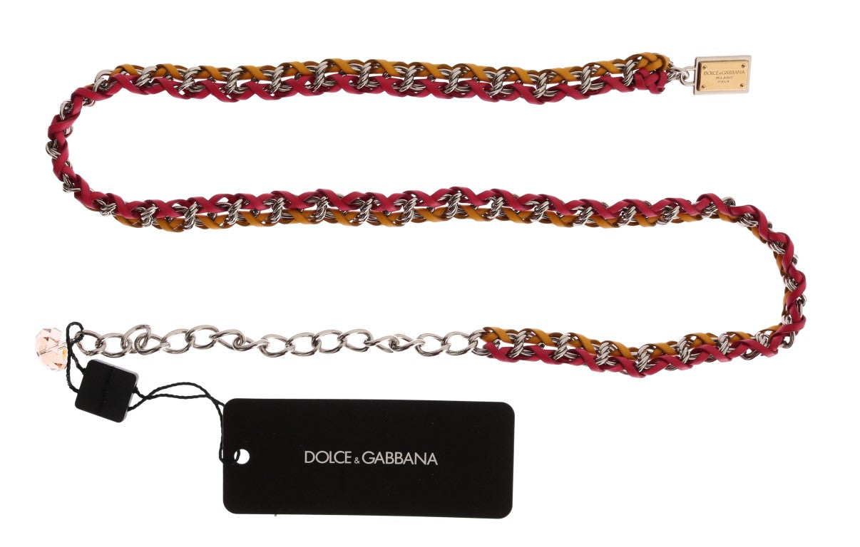 Dolce & Gabbana Red Yellow Leather Crystal Women's Belt