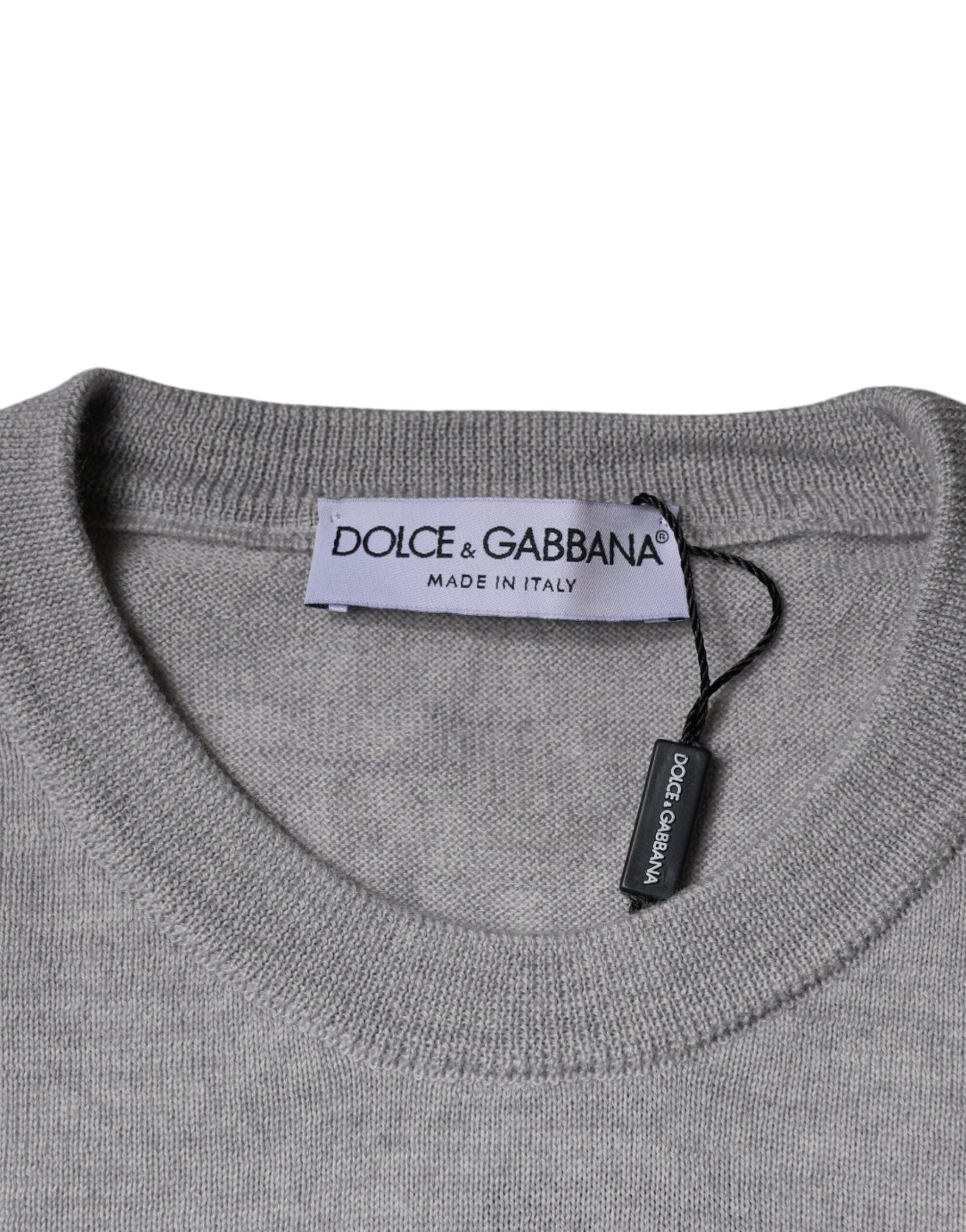 Dolce & Gabbana Light Gray Wool Crew Neck Pullover Men's Sweater (Pre-Owned)