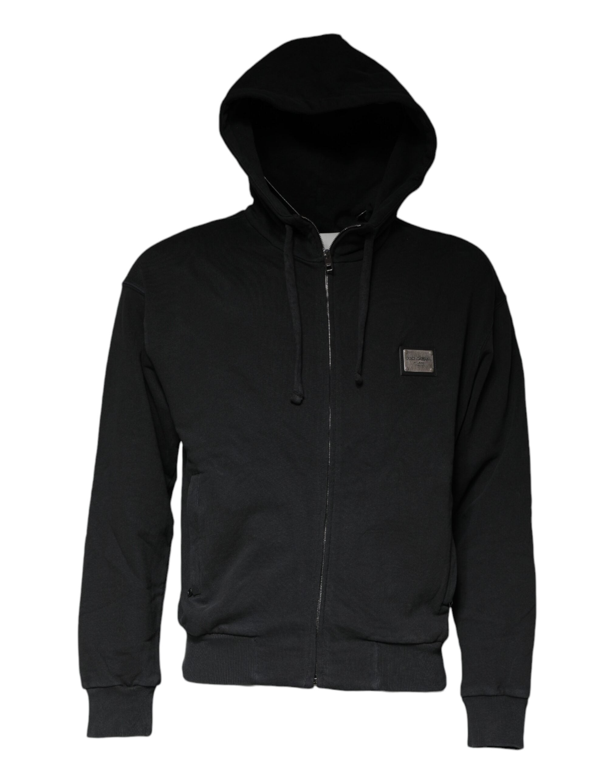 Dolce & Gabbana Black Logo Plaque Hooded Full Zip Men's Sweater (Pre-Owned)