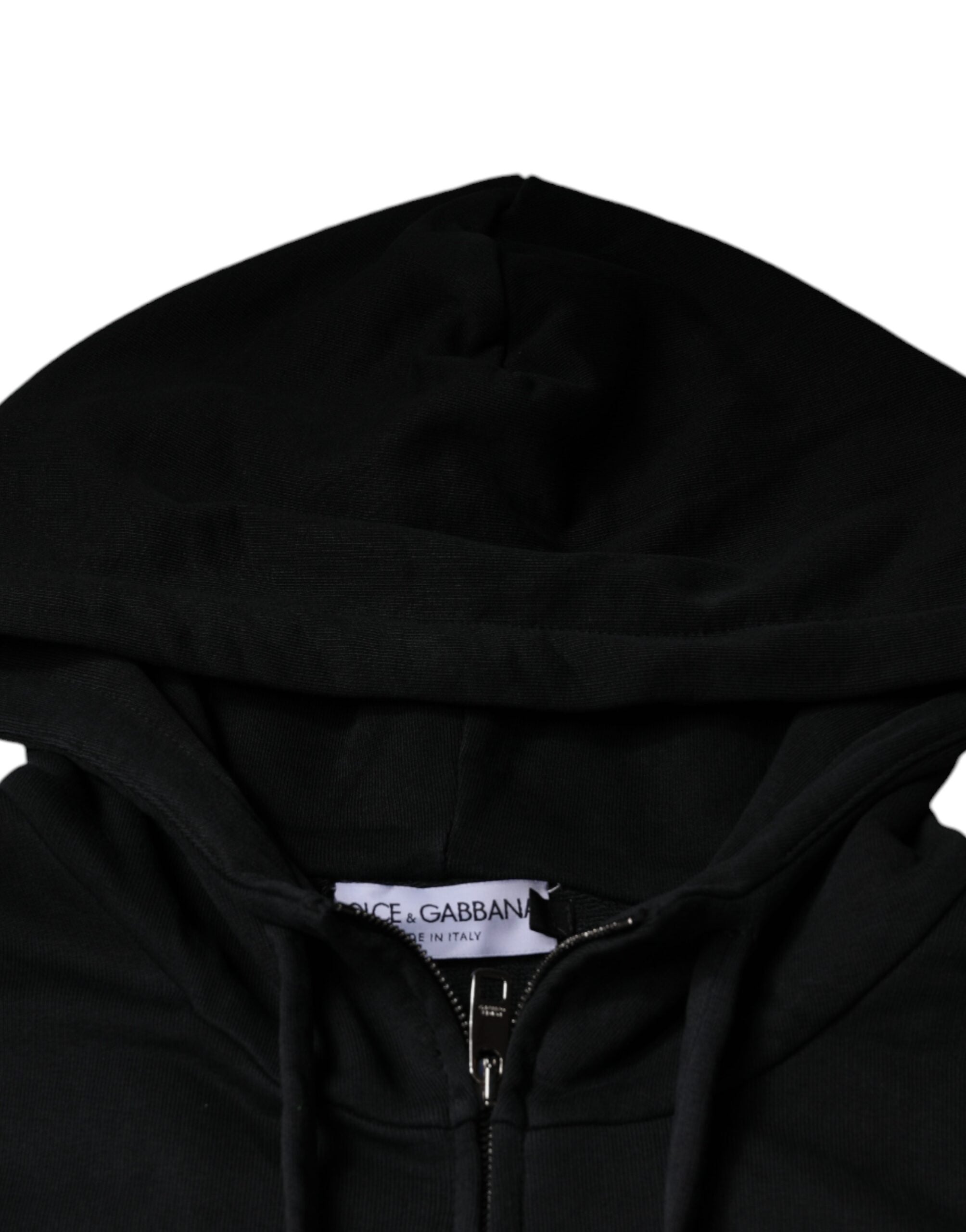 Dolce & Gabbana Black Logo Plaque Hooded Full Zip Men's Sweater (Pre-Owned)