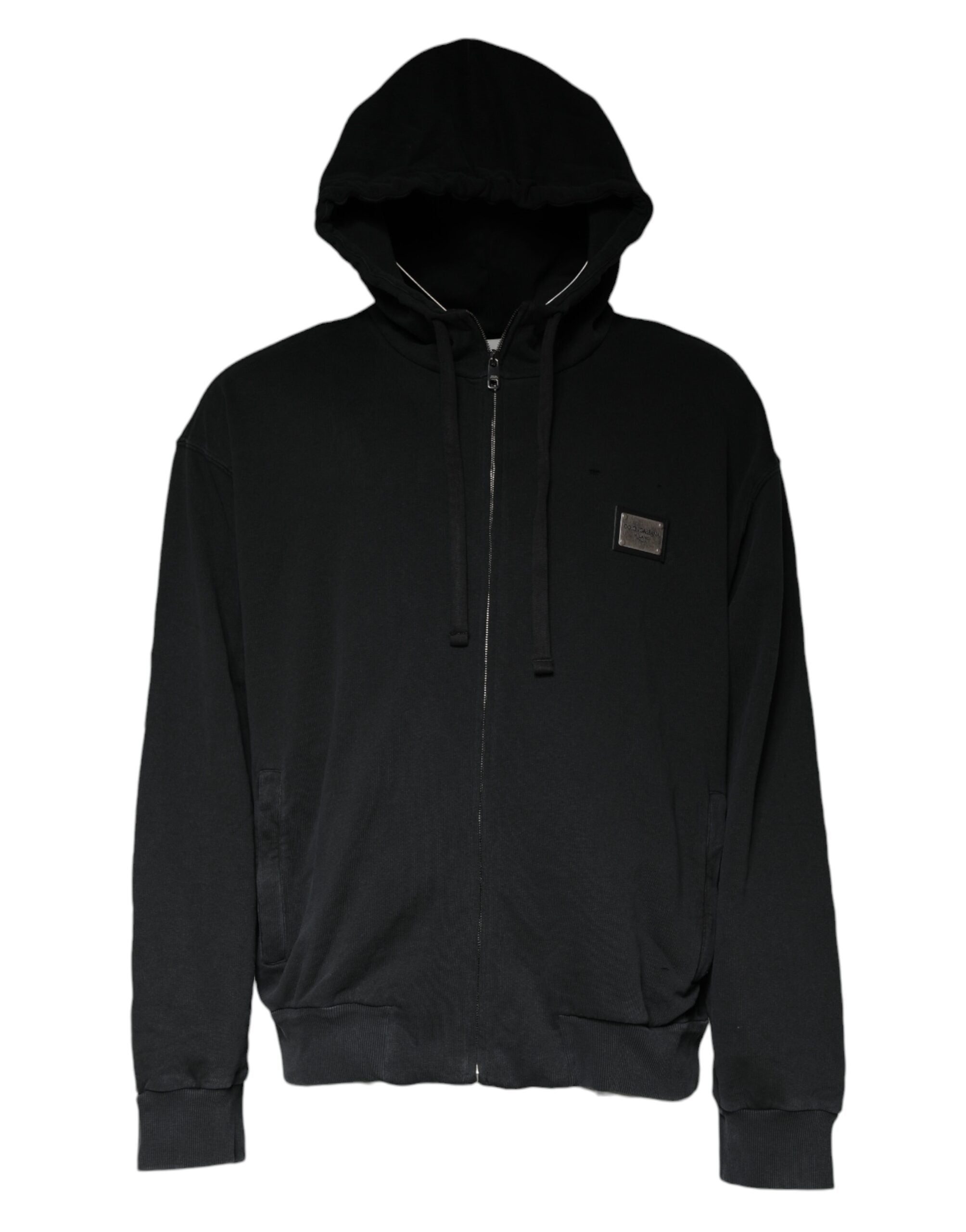 Dolce & Gabbana Black Logo Plaque Hooded Full Zip Men's Sweater (Pre-Owned)