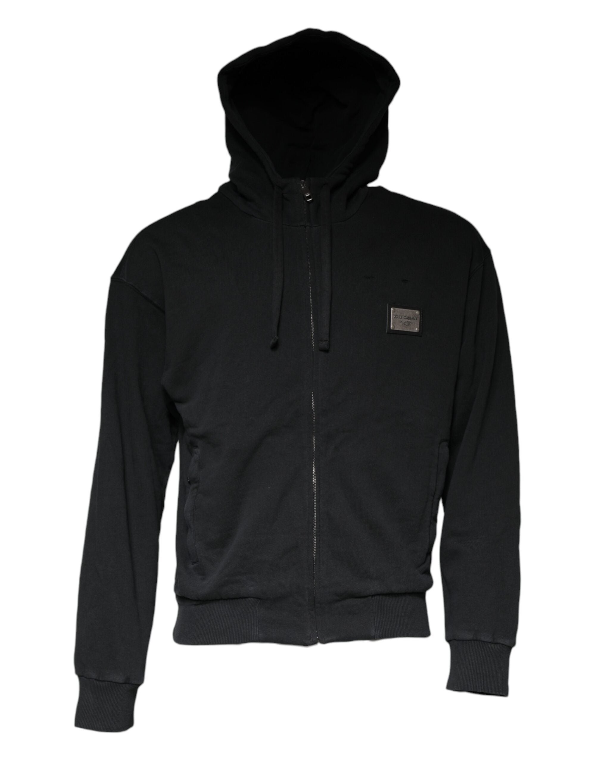Dolce & Gabbana Black Logo Plaque Hooded Full Zip Men's Sweater (Pre-Owned)