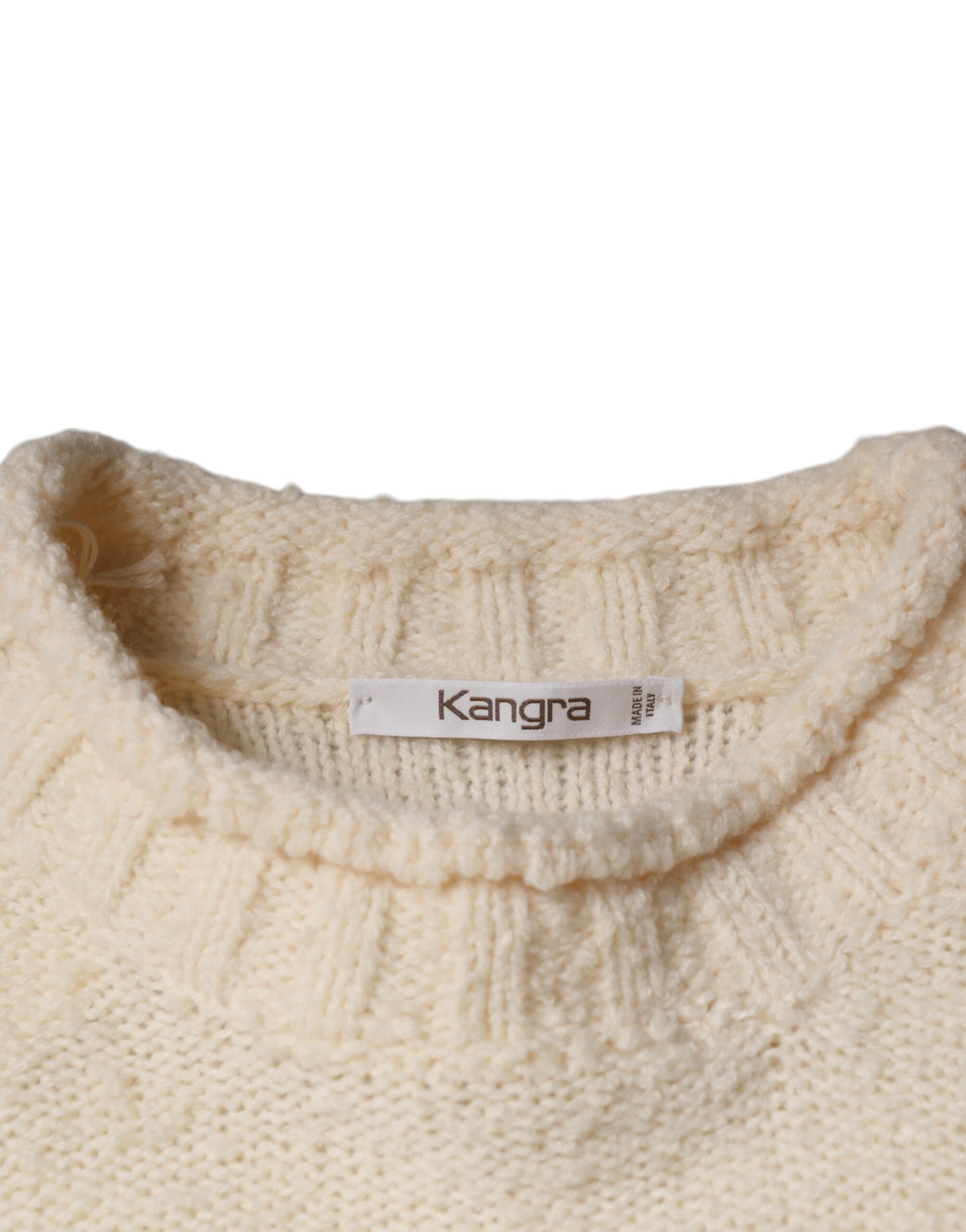 KANGRA Beige Wool Knit Long Sleeve Round Neck Pullover Men's Sweater (Pre-Owned)