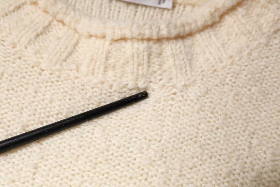 KANGRA Beige Wool Knit Long Sleeve Round Neck Pullover Men's Sweater (Pre-Owned)