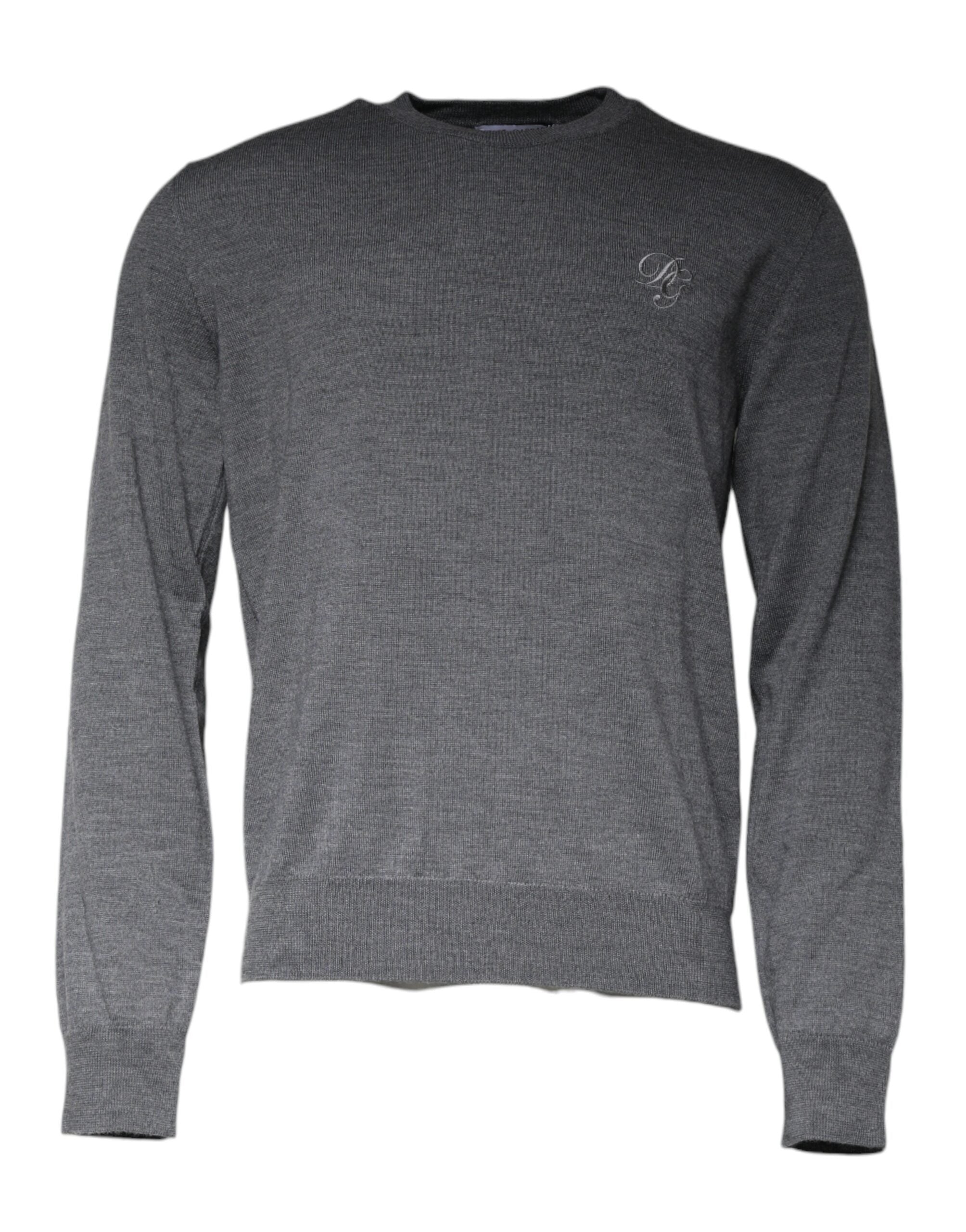 Dolce & Gabbana Dark Gray Wool Crew Neck Pullover Men's Sweater