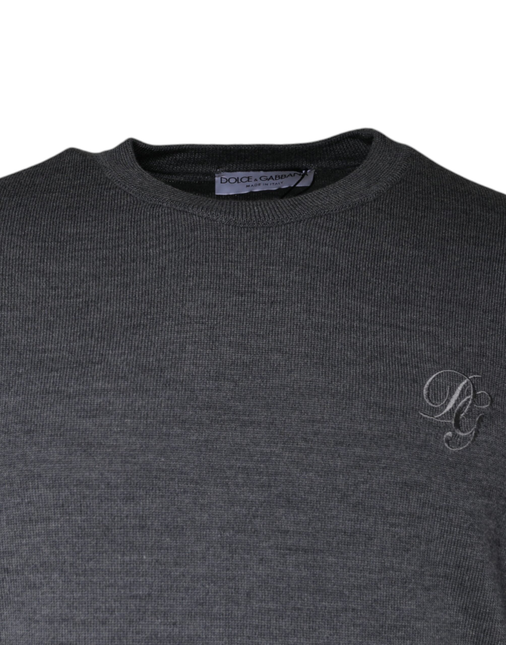 Dolce & Gabbana Dark Gray Wool Crew Neck Pullover Men's Sweater