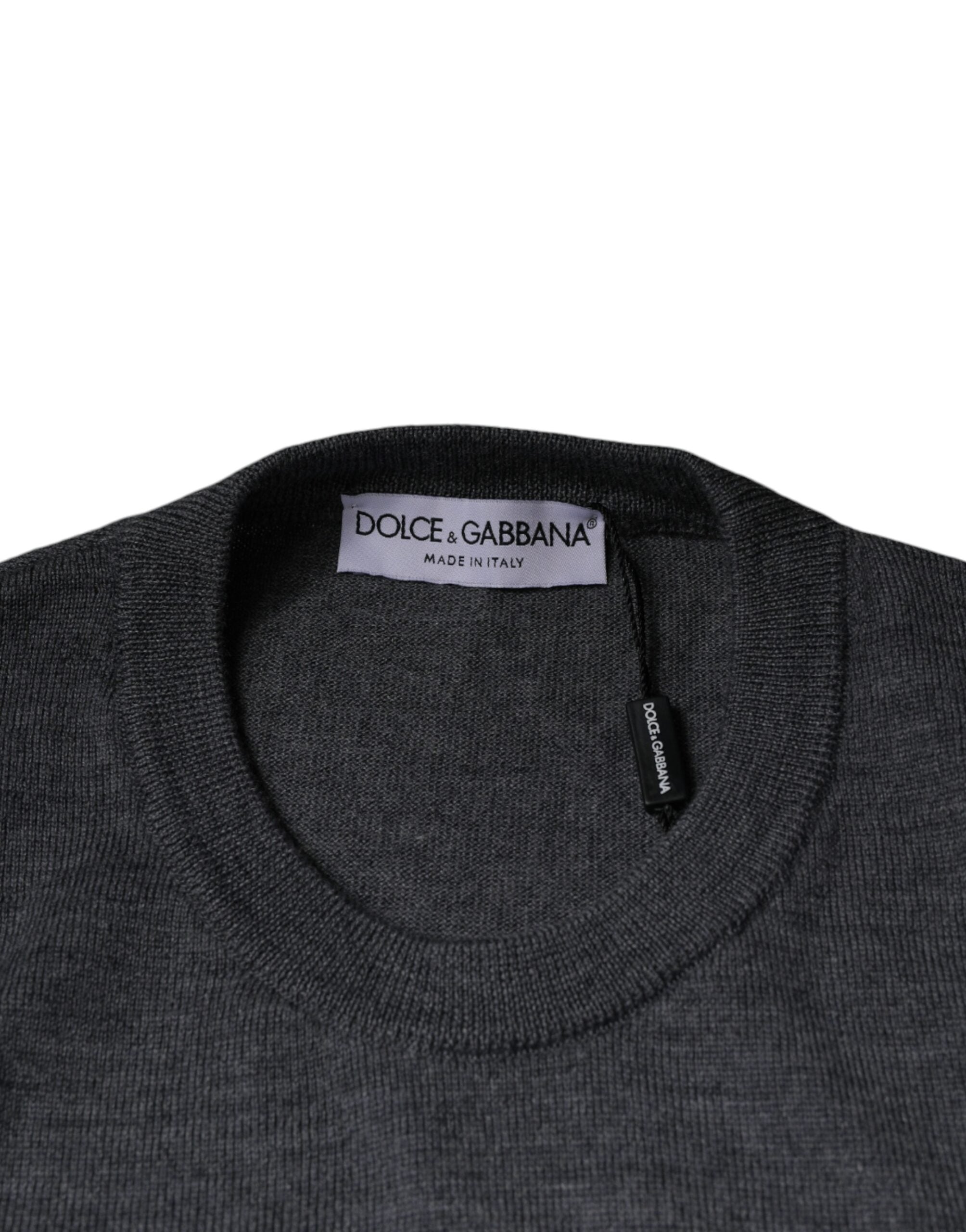 Dolce & Gabbana Dark Gray Wool Crew Neck Pullover Men's Sweater