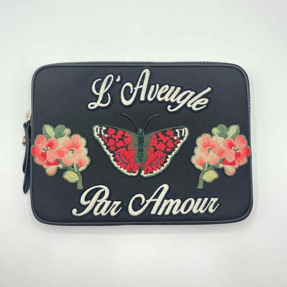 Gucci Black Techno Canvas Embroidered Butterfly iPad Case Clutch Bag