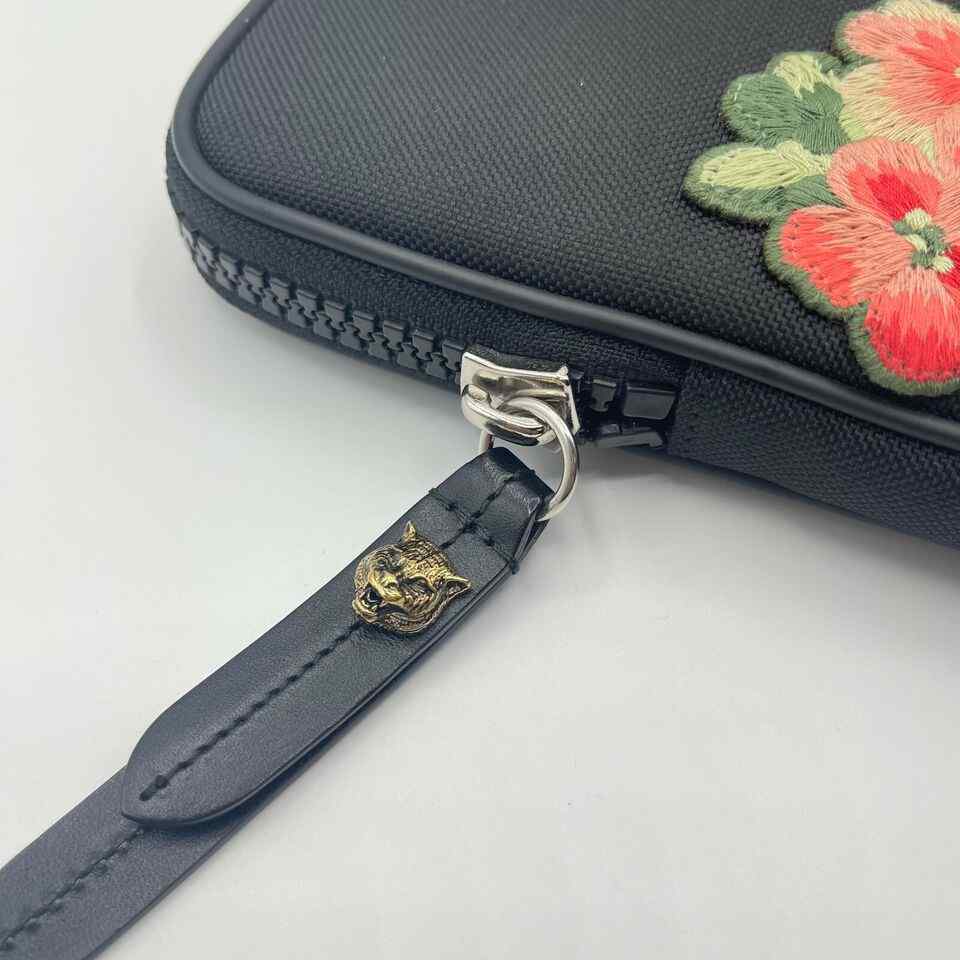 Gucci Black Techno Canvas Embroidered Butterfly iPad Case Clutch Bag