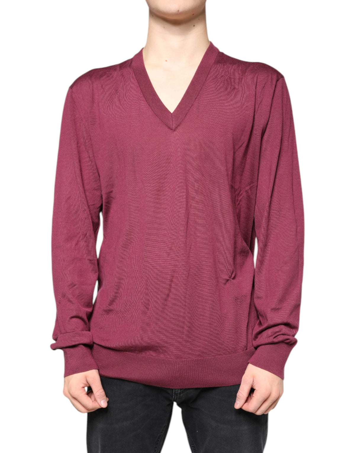 Dolce & Gabbana Maroon Cashmere V-neck Men Pullover Men's Sweater (Pre-Owned)