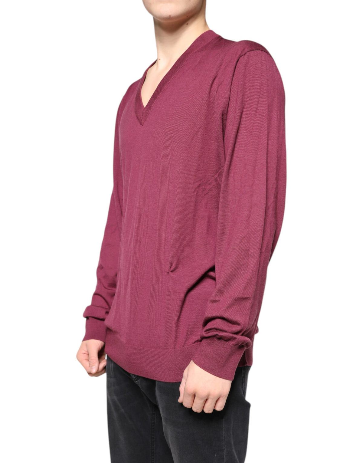 Dolce & Gabbana Maroon Cashmere V-neck Men Pullover Men's Sweater (Pre-Owned)
