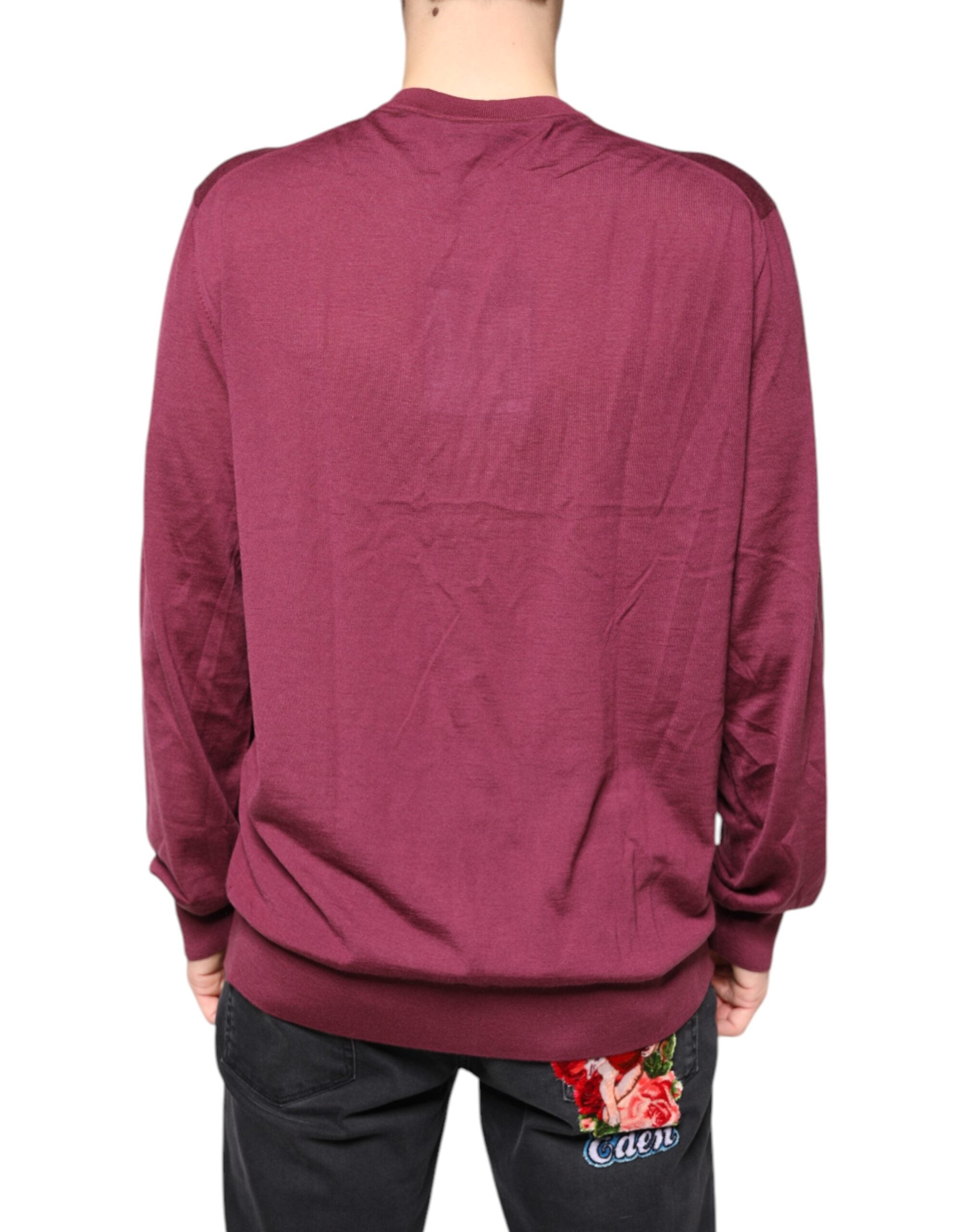 Dolce & Gabbana Maroon Cashmere V-neck Men Pullover Men's Sweater (Pre-Owned)
