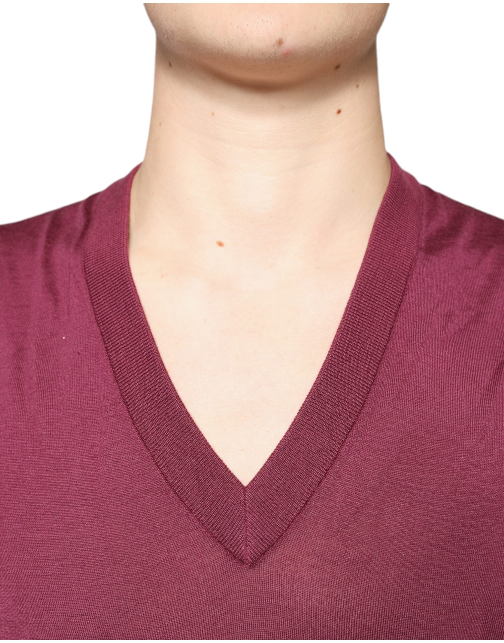 Dolce & Gabbana Maroon Cashmere V-neck Men Pullover Men's Sweater (Pre-Owned)