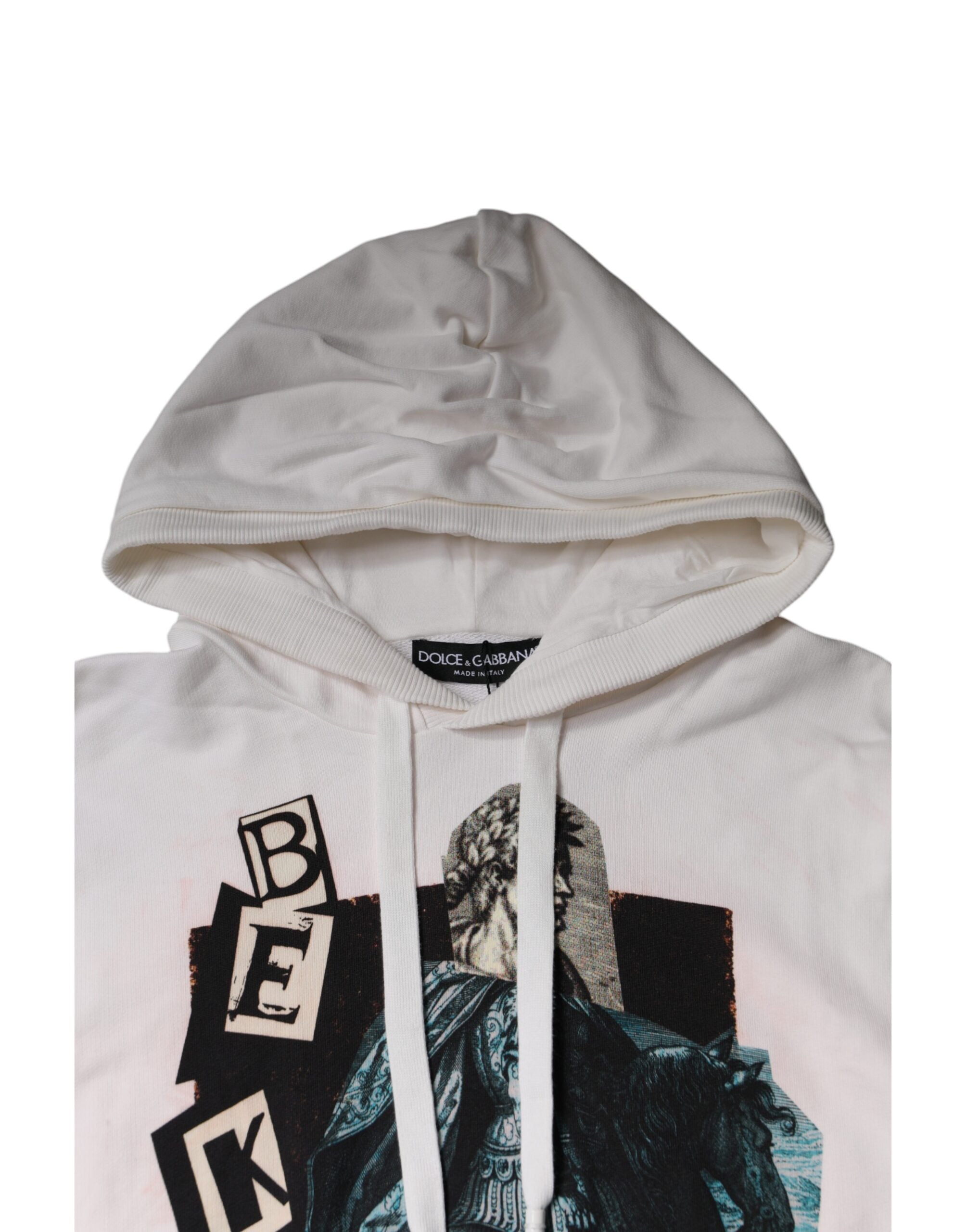 Dolce & Gabbana White Caesar Cotton Hooded Pullover Men's Sweater (Pre-Owned)