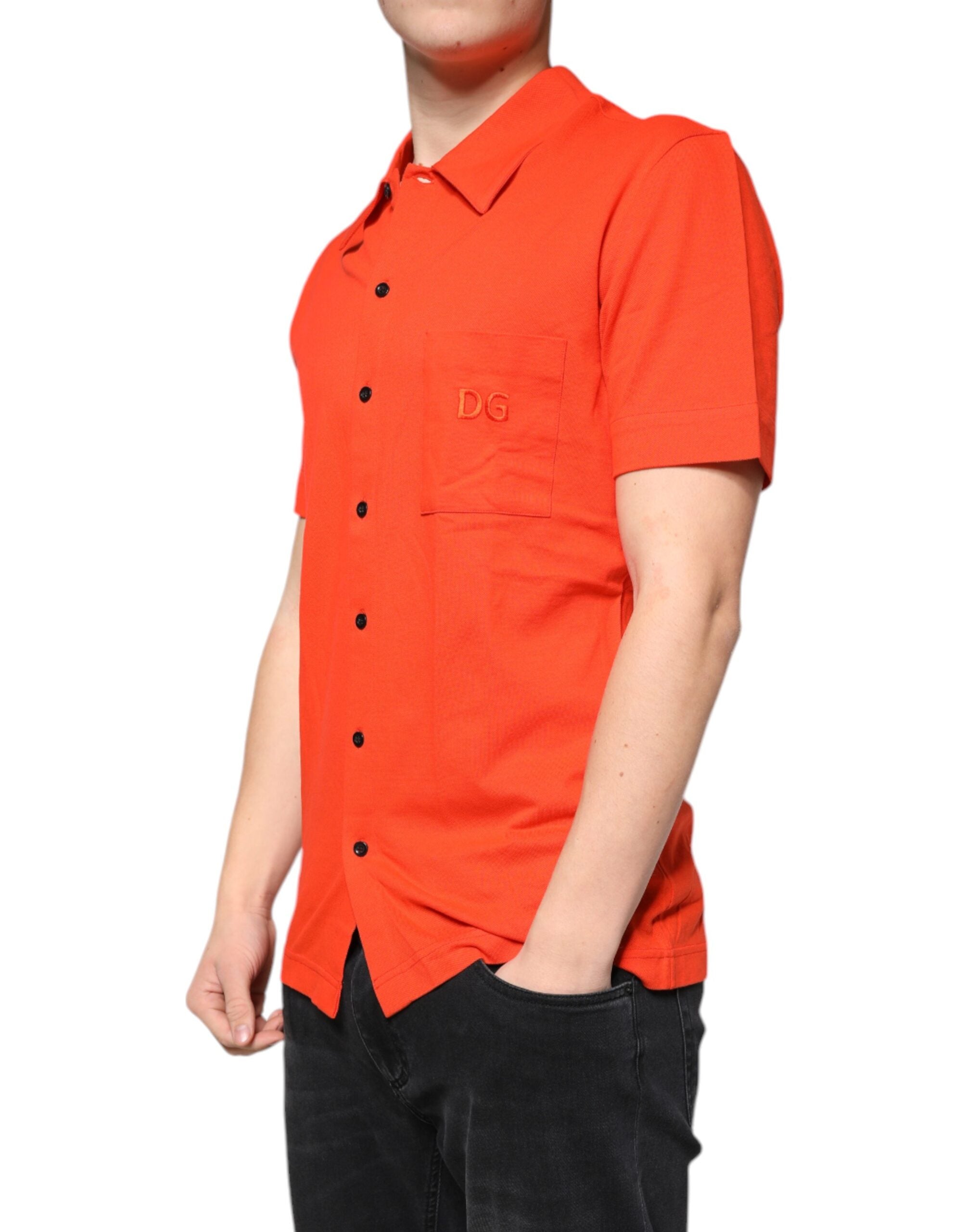 Dolce & Gabbana Orange Cotton Button Down Casual Polo Men's Shirt