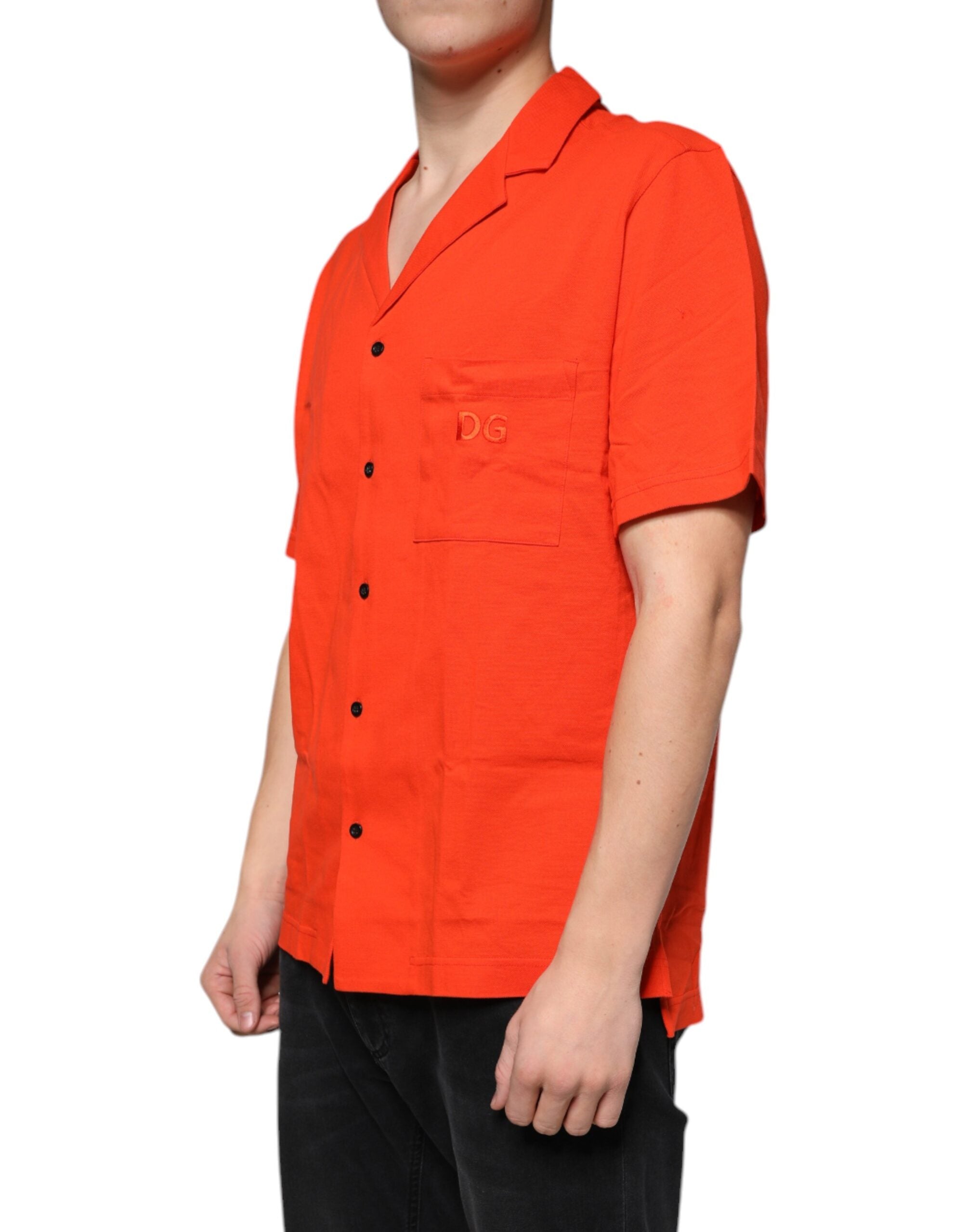 Dolce & Gabbana Orange Cotton Button Down Casual Polo Men's Shirt