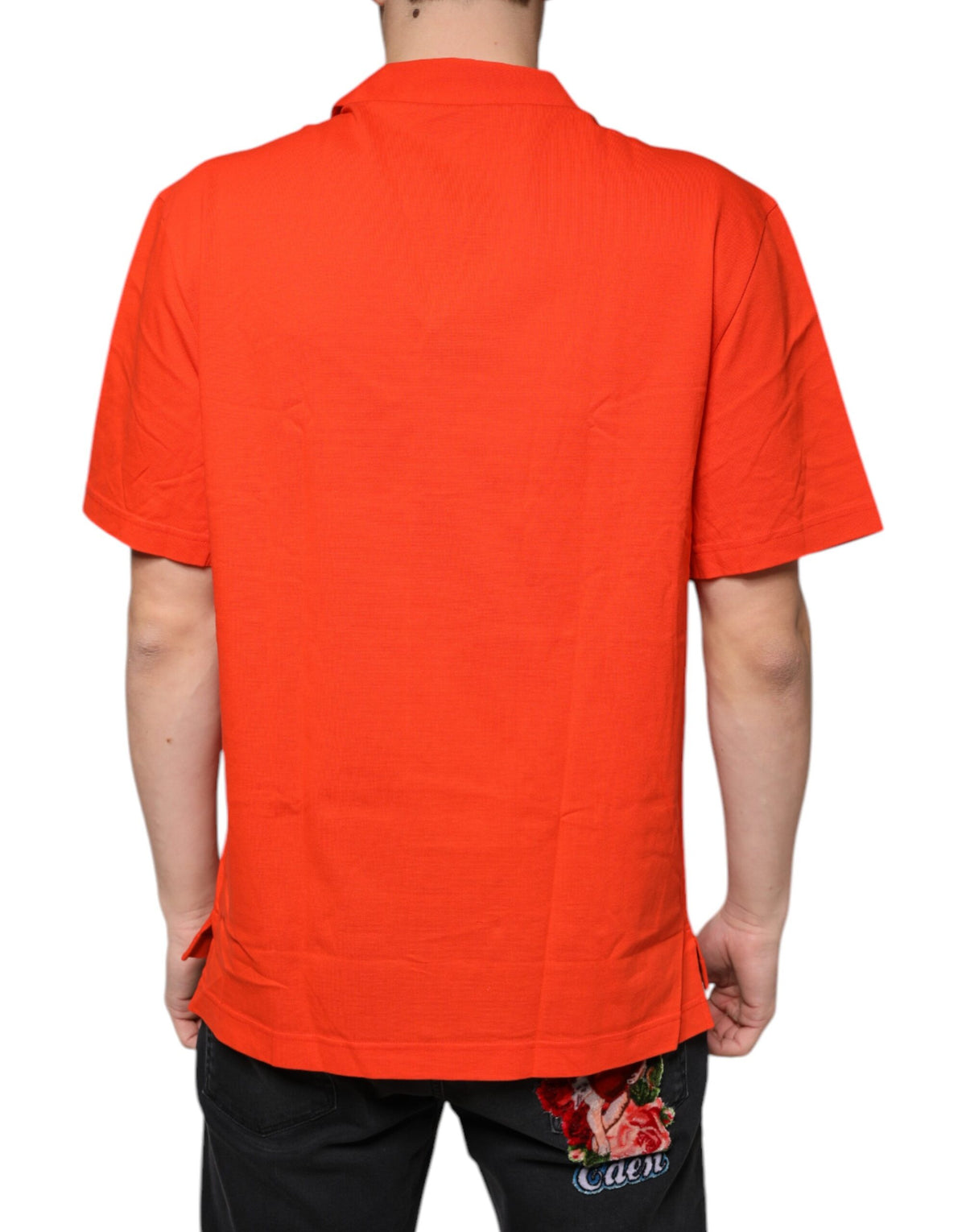 Dolce & Gabbana Orange Cotton Button Down Casual Polo Men's Shirt
