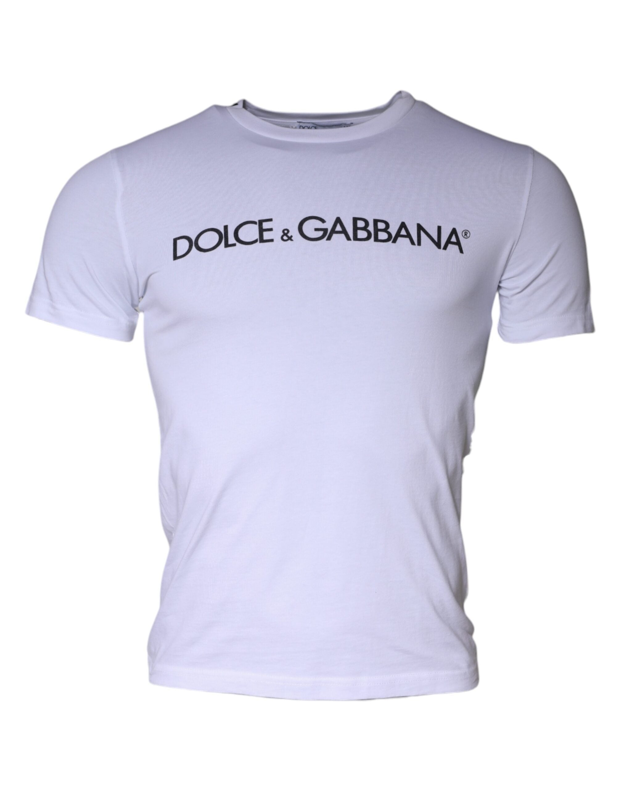 Dolce & Gabbana White Logo Print Cotton Crew Neck Men's T-shirt