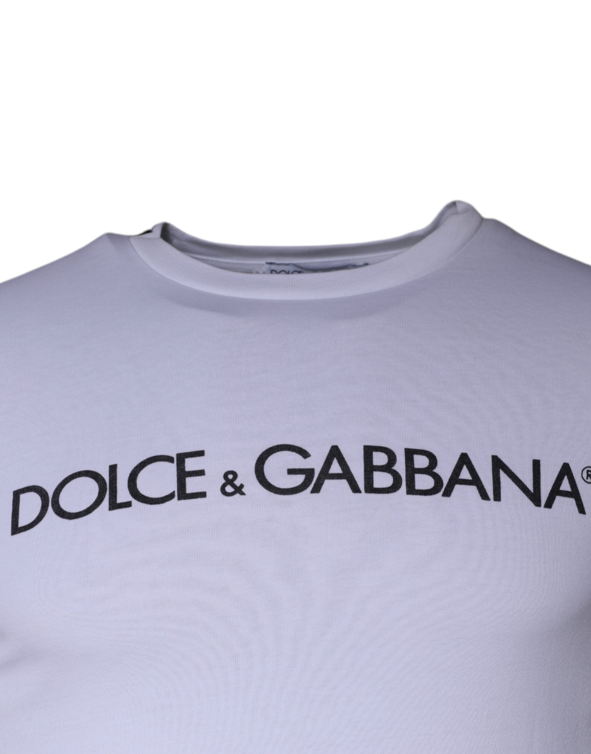 Dolce & Gabbana White Logo Print Cotton Crew Neck Men's T-shirt