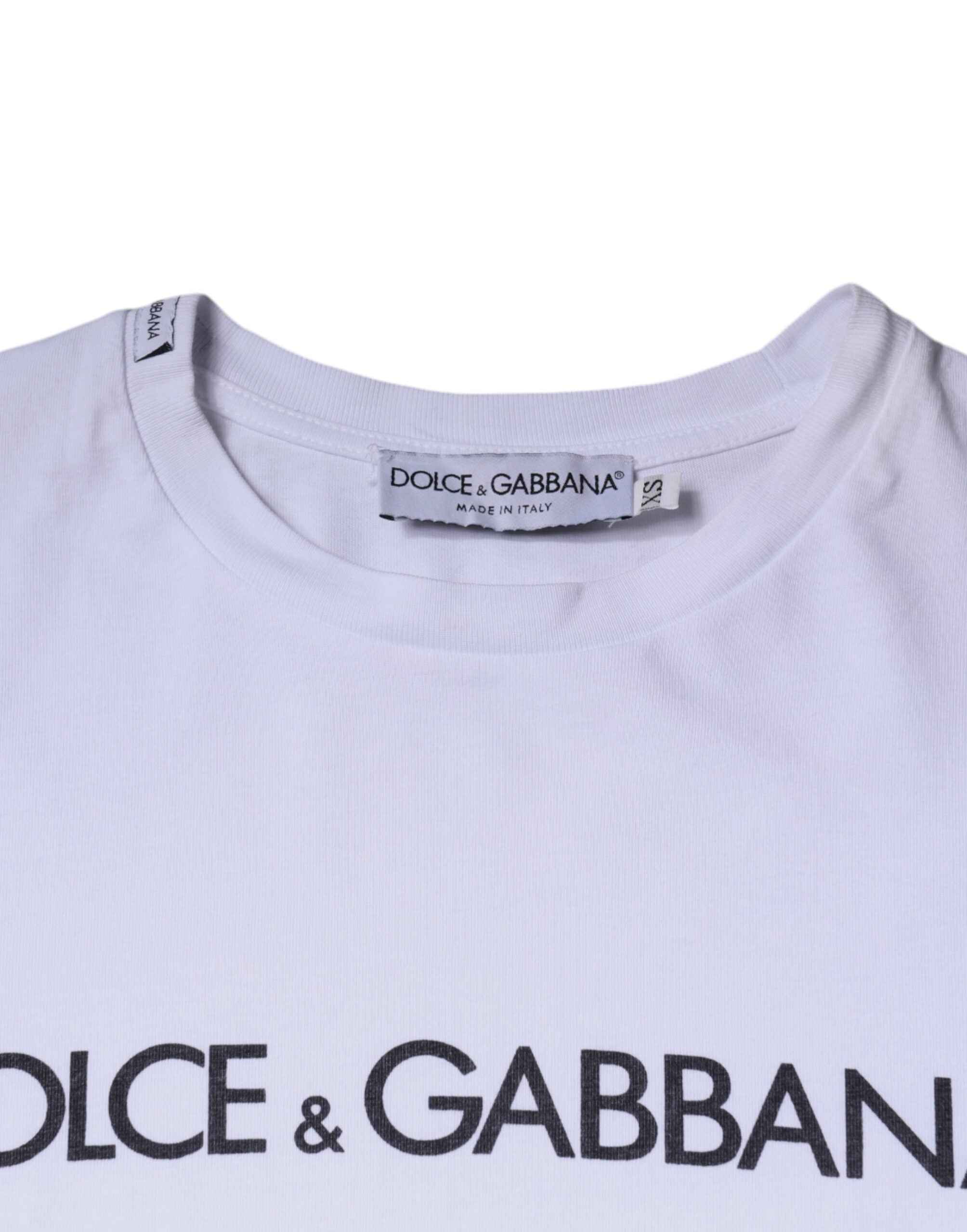 Dolce & Gabbana White Logo Print Cotton Crew Neck Men's T-shirt