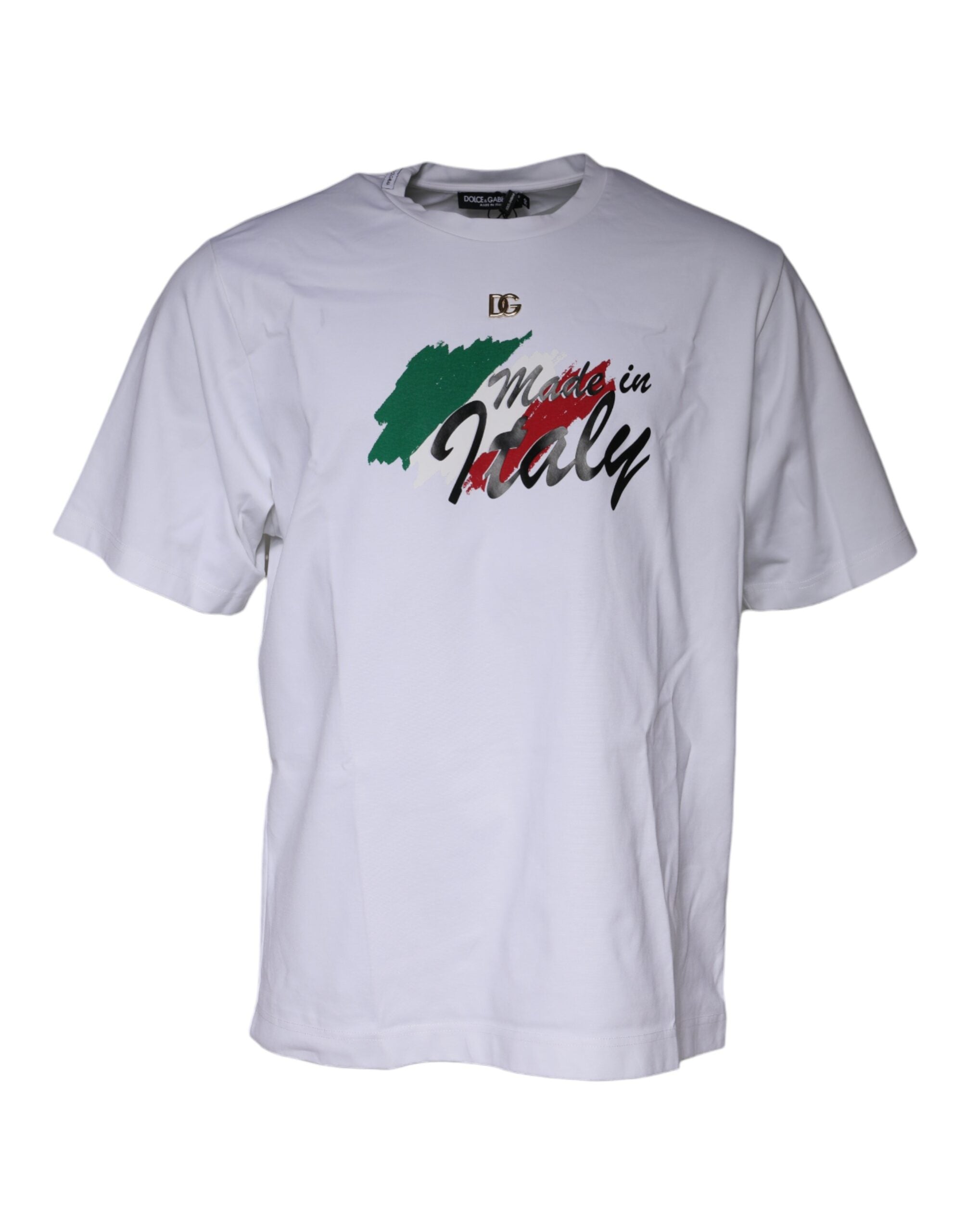Dolce & Gabbana White Graphic Print Cotton Crew Neck Men's T-shirt (Pre-Owned)