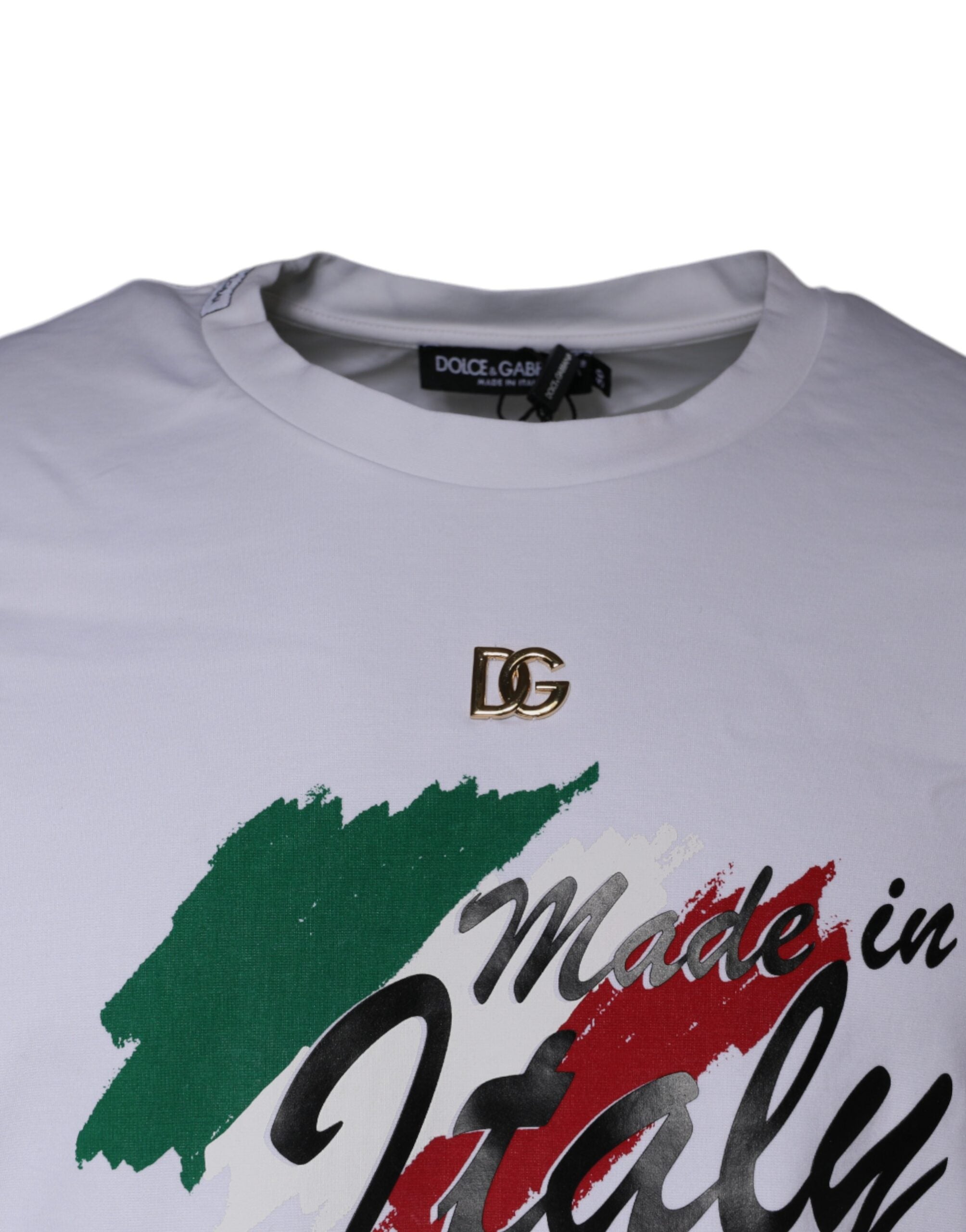 Dolce & Gabbana White Graphic Print Cotton Crew Neck Men's T-shirt (Pre-Owned)