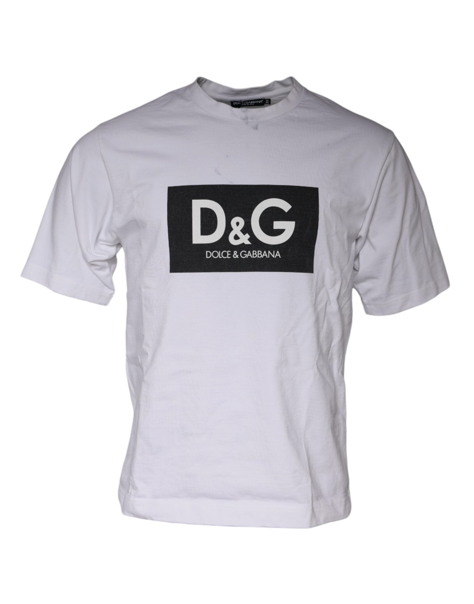 Dolce & Gabbana White Logo Print Cotton Crew Neck Men's T-shirt (Pre-Owned)