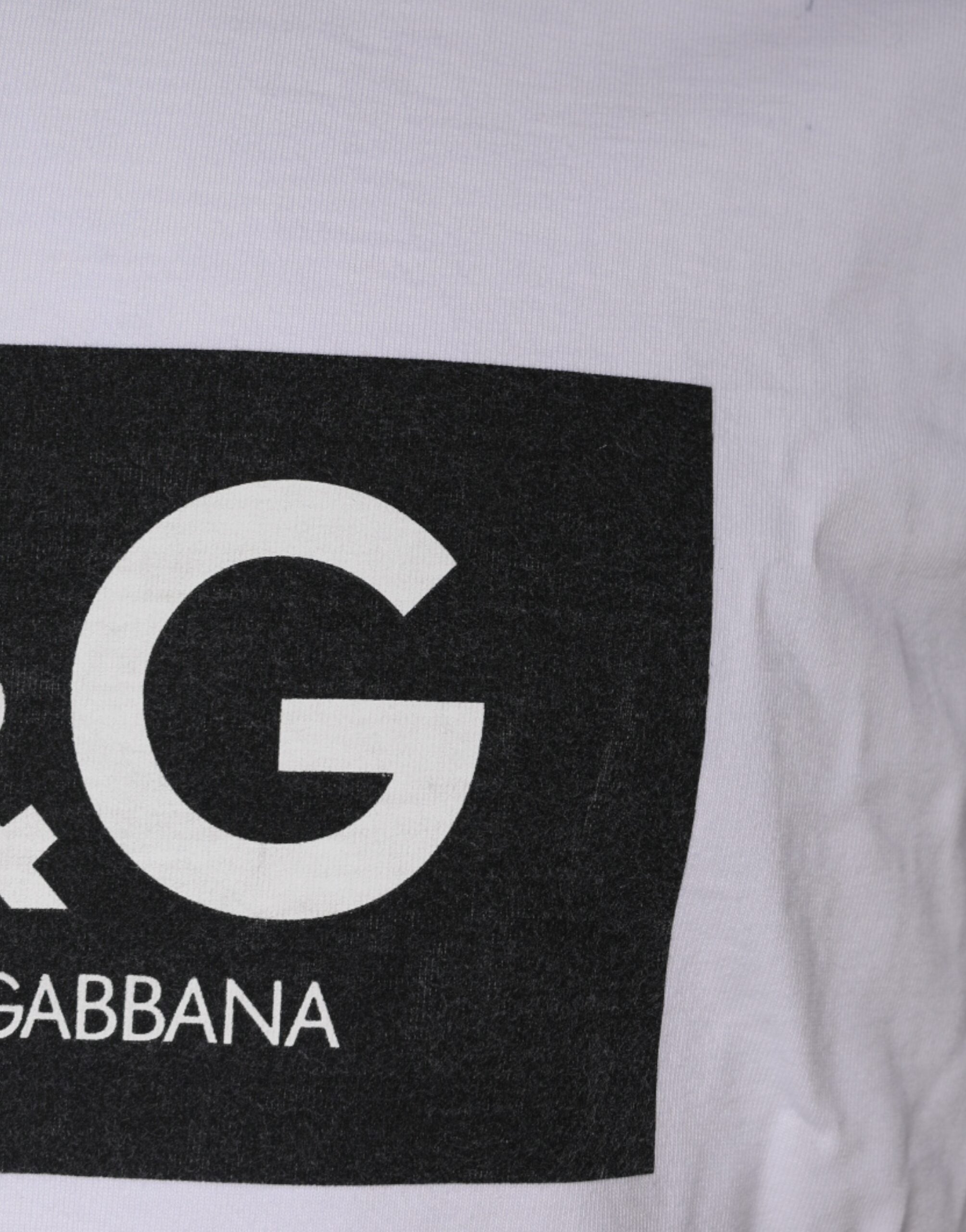 Dolce & Gabbana White Logo Print Cotton Crew Neck Men's T-shirt (Pre-Owned)