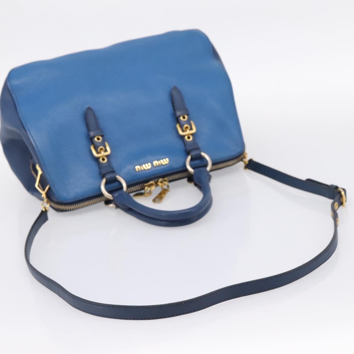 Miu Miu Madras Bowler Leather Blue Leather Handbag (Pre-Owned)