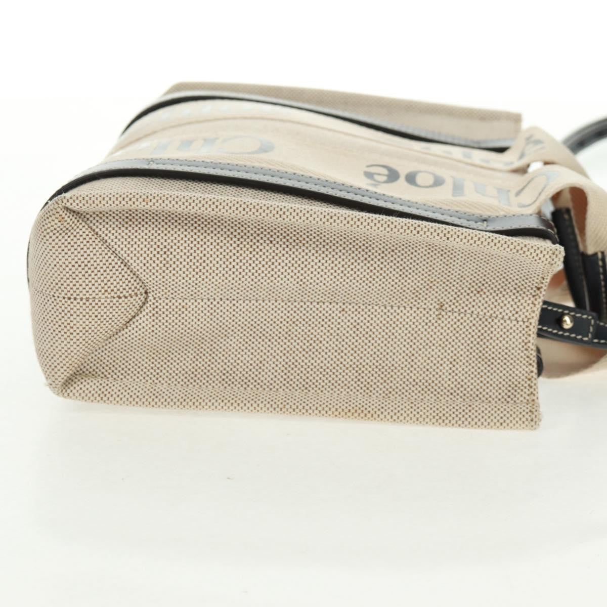 Chloe Woody Convertible Canvas With Leather Beige Canvas Tote Bag Bag (Pre-Owned)