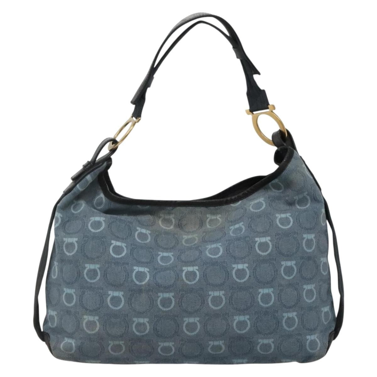 Salvatore Ferragamo Gancini Canvas Blue Canvas Shoulder Bag Bag (Pre-Owned)