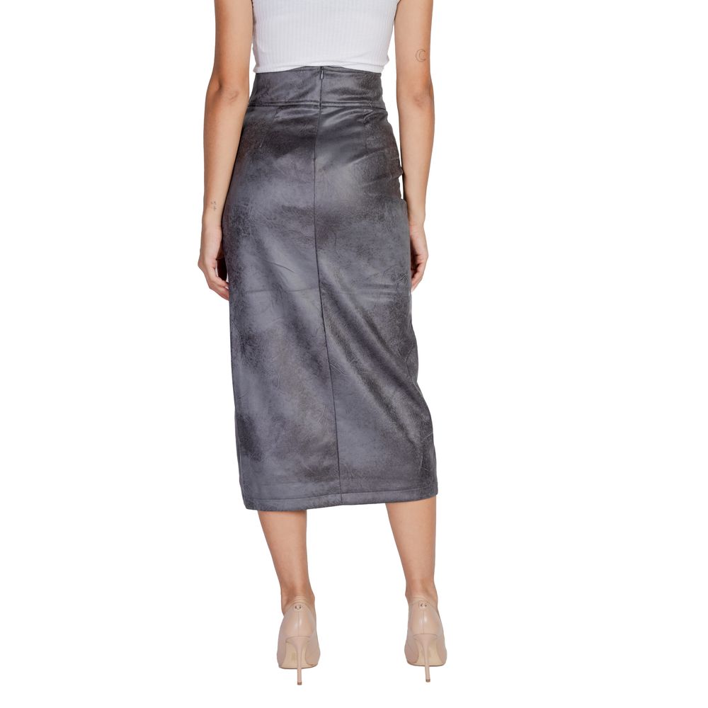 Only Gray Artificial Leather Women's Skirt