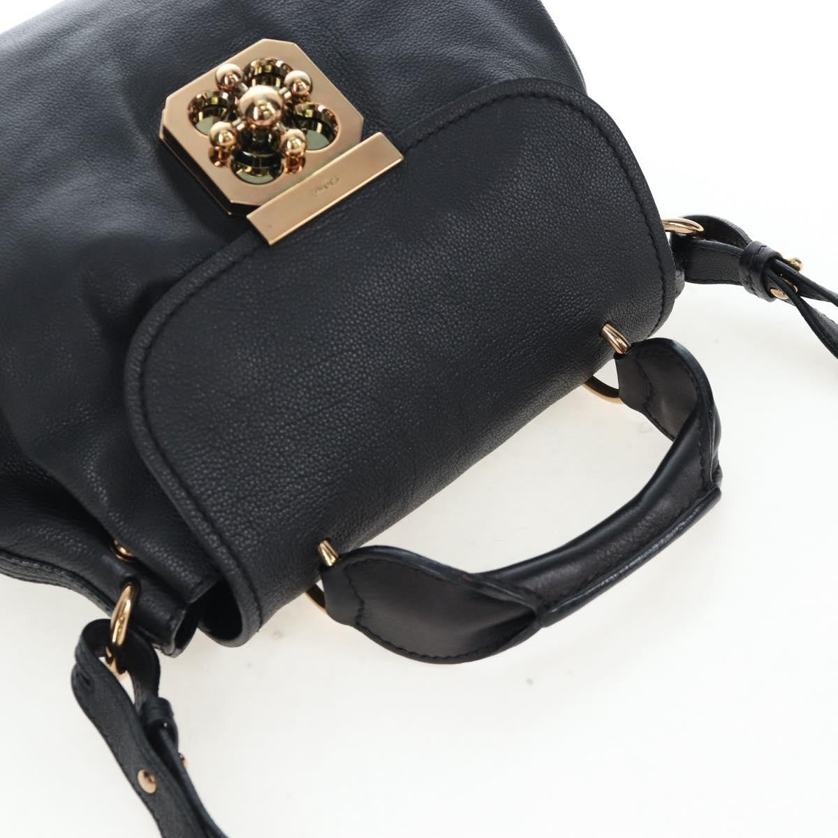 Chloe Elsie Convertible Satchel Leather Black Leather Handbag (Pre-Owned)