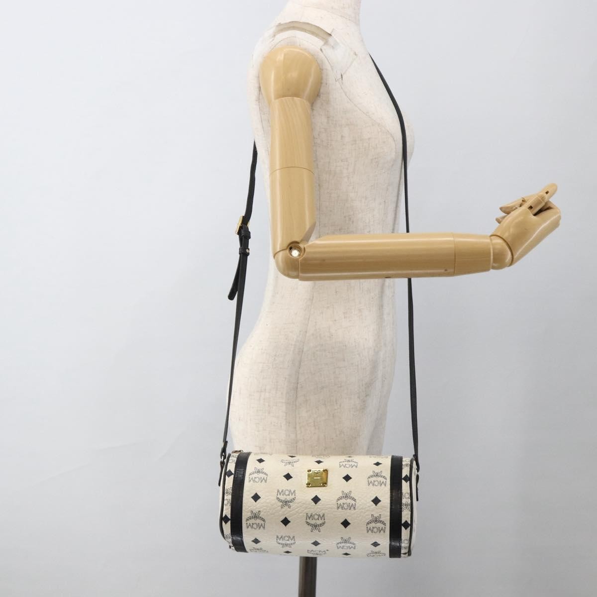 MCM Visetos Leather White Leather Shoulder Bag Bag (Pre-Owned)
