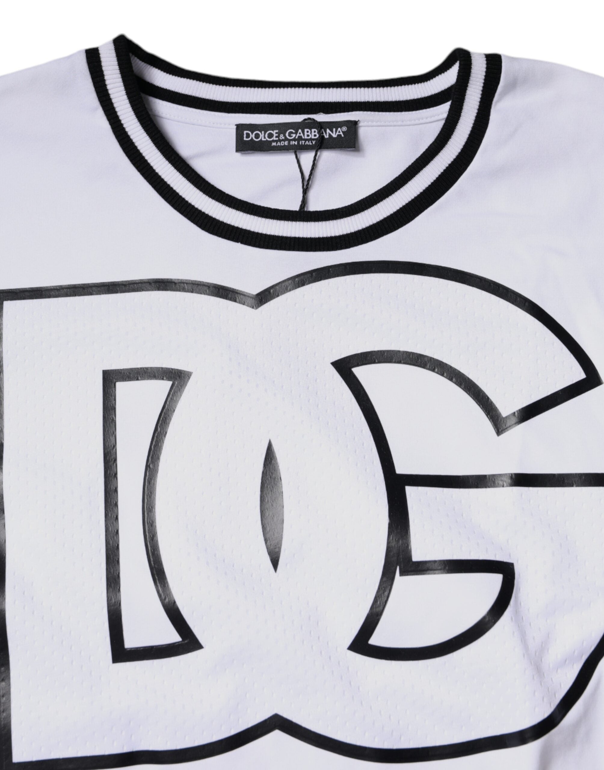 Dolce & Gabbana White Logo Print Crew Neck Men's T-shirt (Pre-Owned)