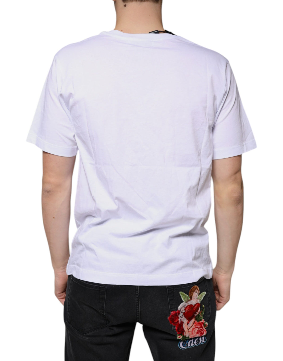 Dolce & Gabbana White Logo Cotton Vneck Short Sleeve Men's T-shirt (Pre-Owned)