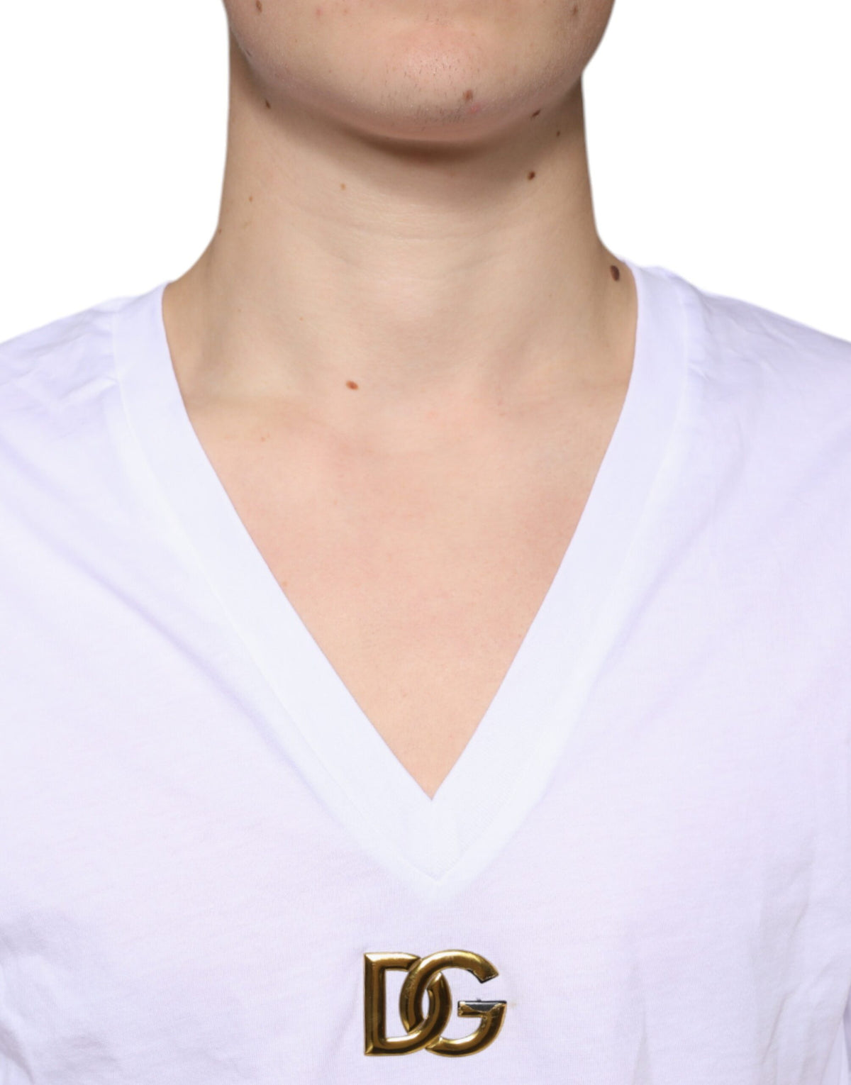 Dolce & Gabbana White Logo Cotton Vneck Short Sleeve Men's T-shirt (Pre-Owned)