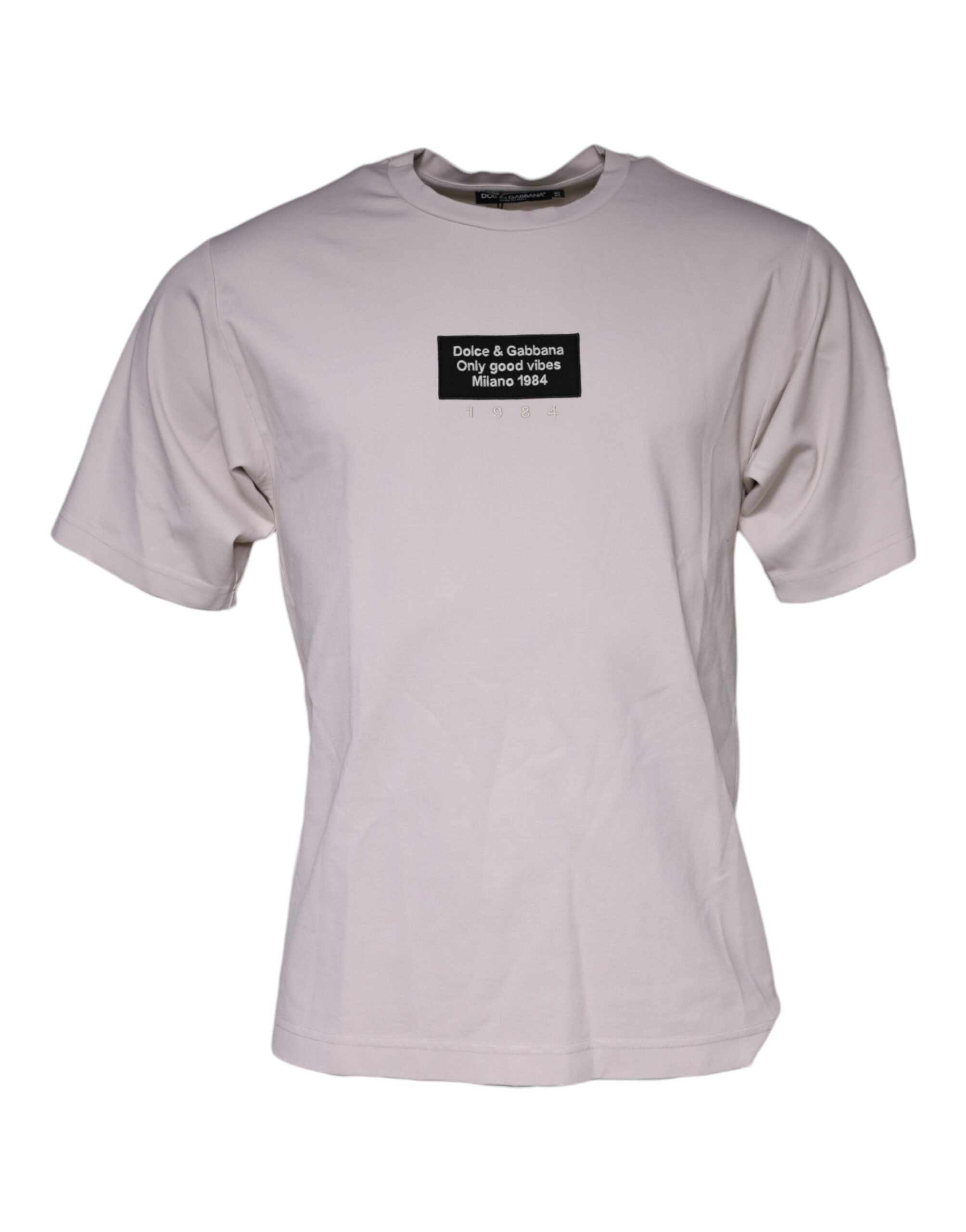 Dolce & Gabbana Beige Logo Cotton Blend Crew Neck Men's T-shirt (Pre-Owned)