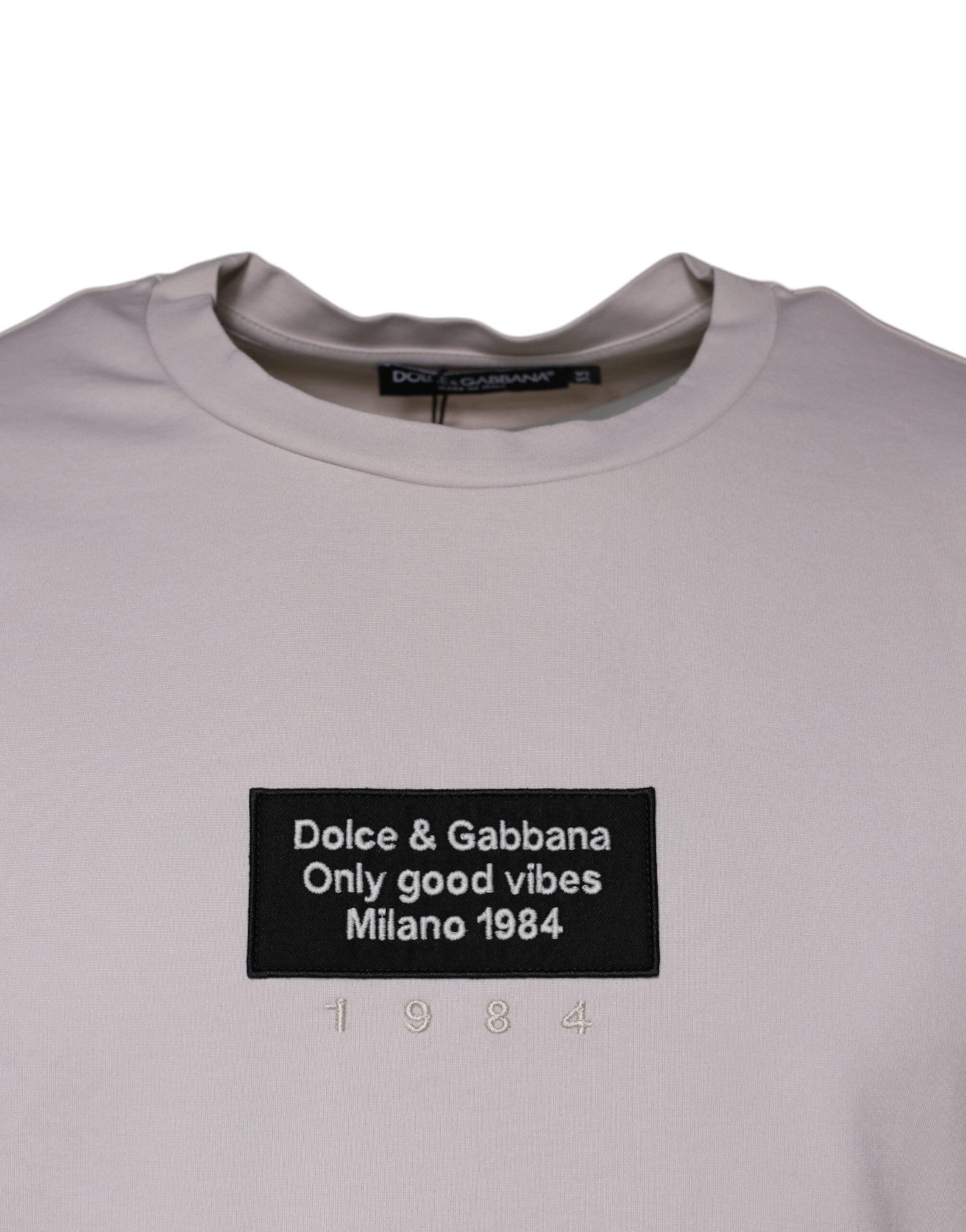 Dolce & Gabbana Beige Logo Cotton Blend Crew Neck Men's T-shirt (Pre-Owned)