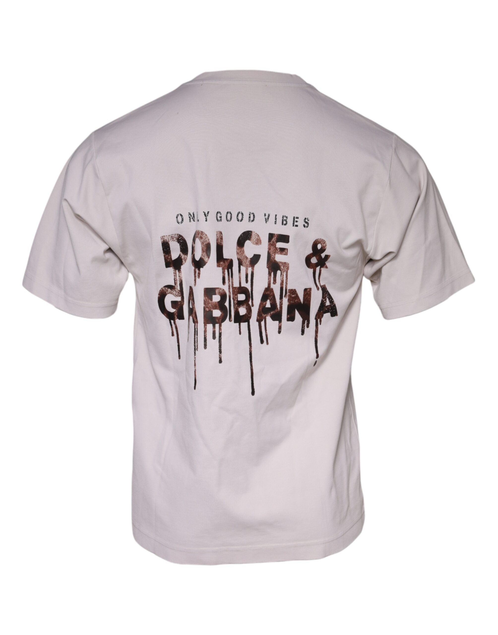 Dolce & Gabbana Beige Logo Cotton Blend Crew Neck Men's T-shirt (Pre-Owned)