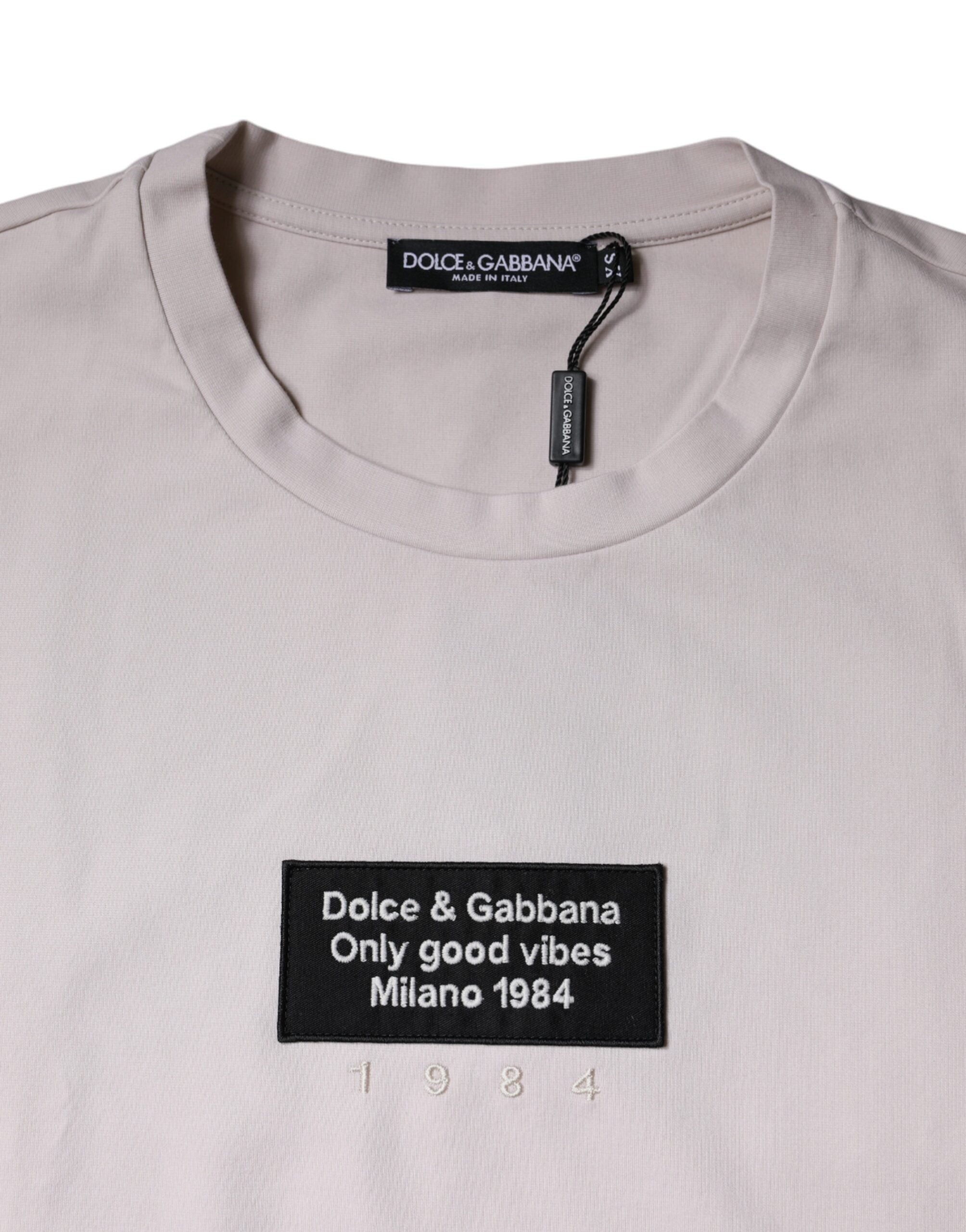 Dolce & Gabbana Beige Logo Cotton Blend Crew Neck Men's T-shirt (Pre-Owned)