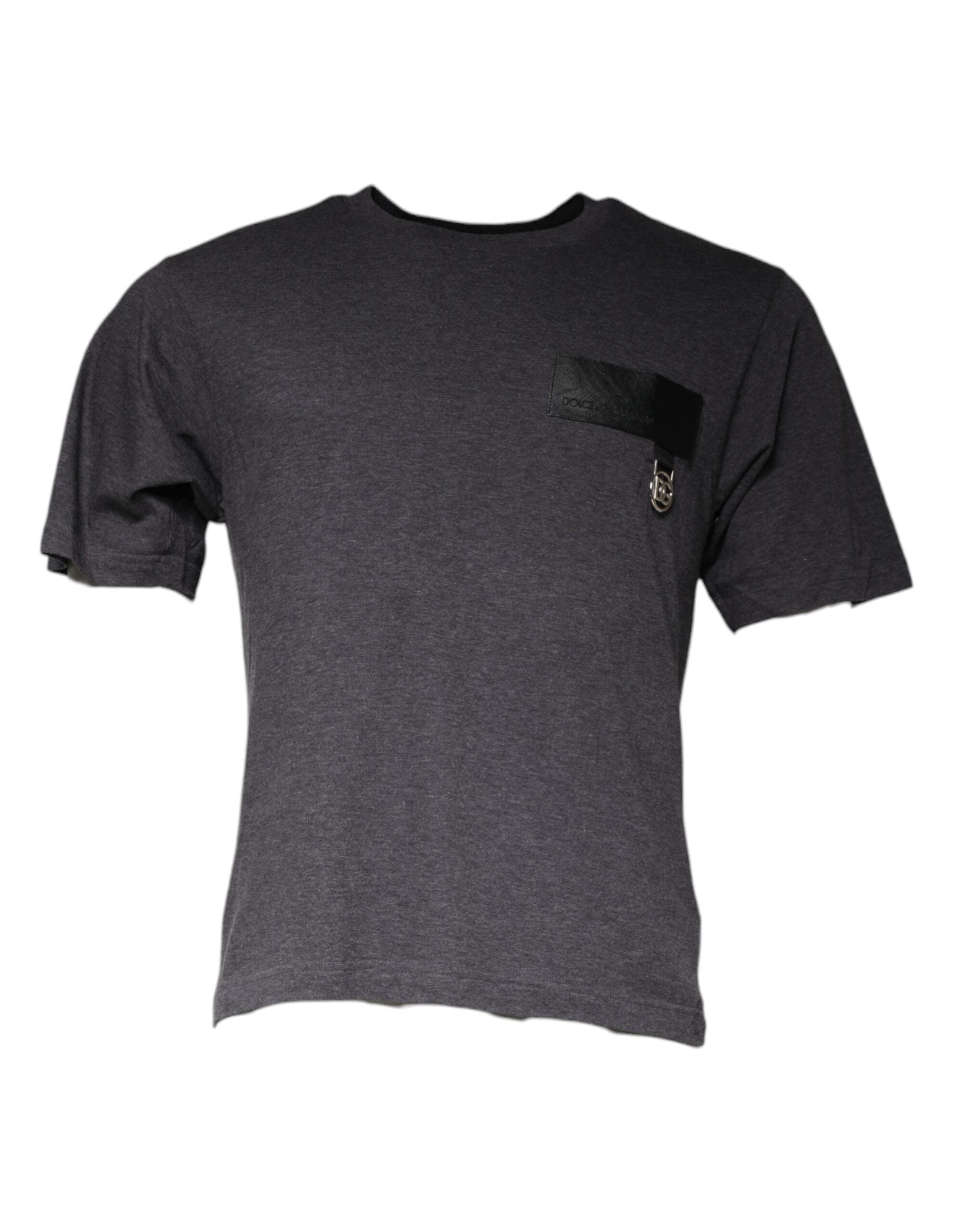 Dolce & Gabbana Gray Logo Patch Cotton Crew Neck Men's T-shirt (Pre-Owned)